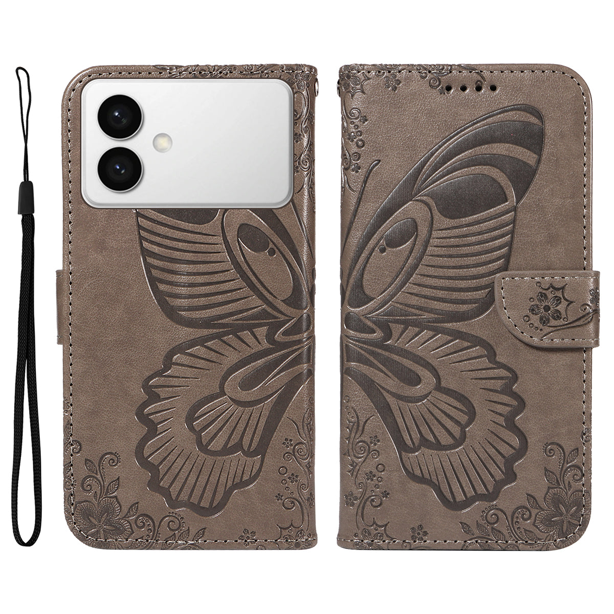For-Samsung-Galaxy-S26-Edge-Case-Butterfly-Pattern-PU-Leather-Folio-Flip-Phone-Cover-Grey