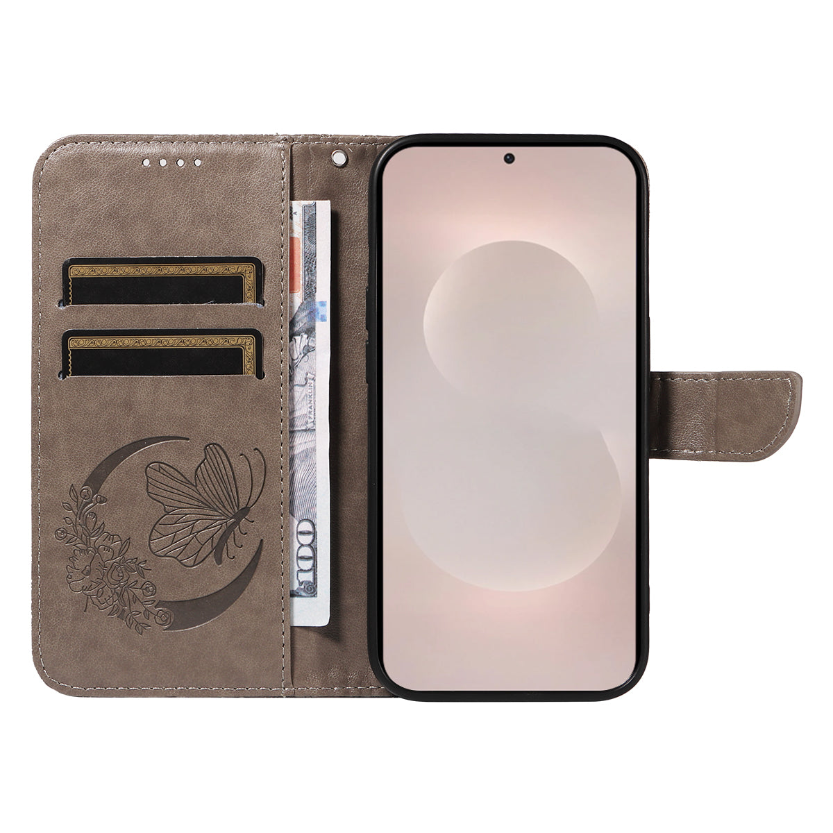 For-Samsung-Galaxy-S26-Edge-Case-Butterfly-Pattern-PU-Leather-Folio-Flip-Phone-Cover-Grey