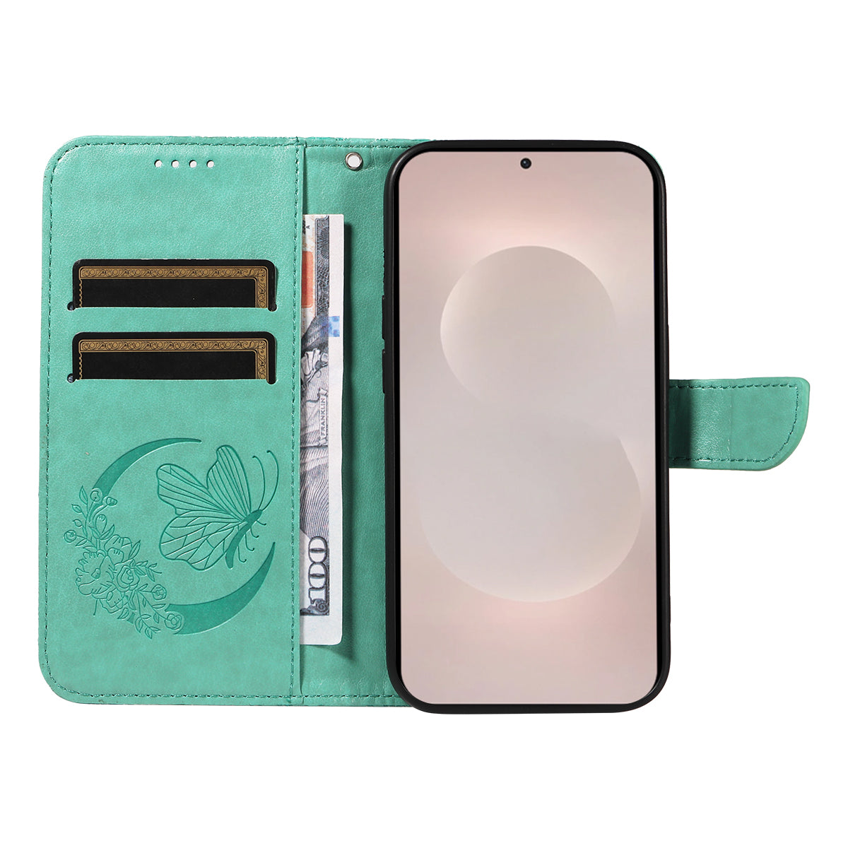 For-Samsung-Galaxy-S26-Edge-Case-Butterfly-Pattern-PU-Leather-Folio-Flip-Phone-Cover-Green