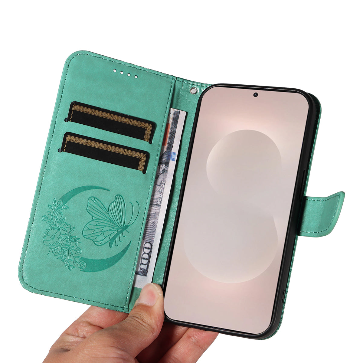 For-Samsung-Galaxy-S26-Edge-Case-Butterfly-Pattern-PU-Leather-Folio-Flip-Phone-Cover-Green