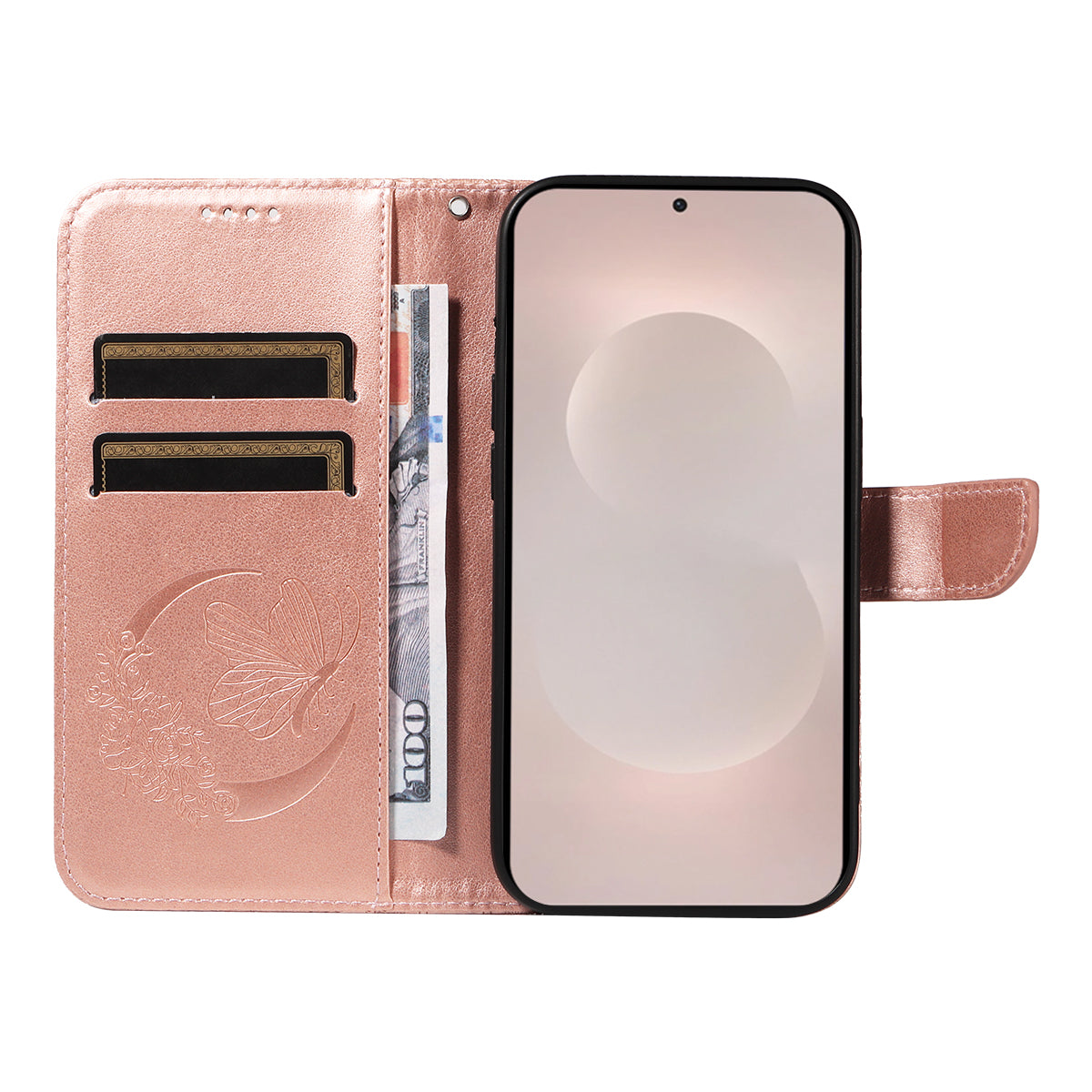 For-Samsung-Galaxy-S26-Edge-Case-Butterfly-Pattern-PU-Leather-Folio-Flip-Phone-Cover-Rose-Gold