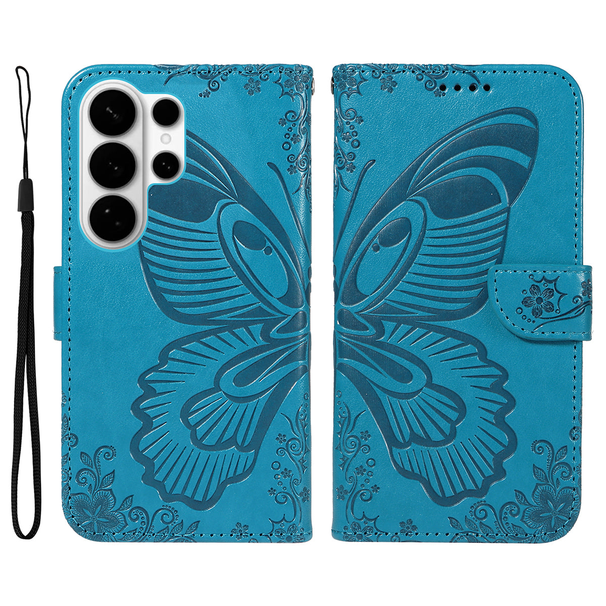 For-Samsung-Galaxy-S26-Ultra-Case-Butterfly-Pattern-PU-Leather-Folio-Flip-Phone-Cover-Blue