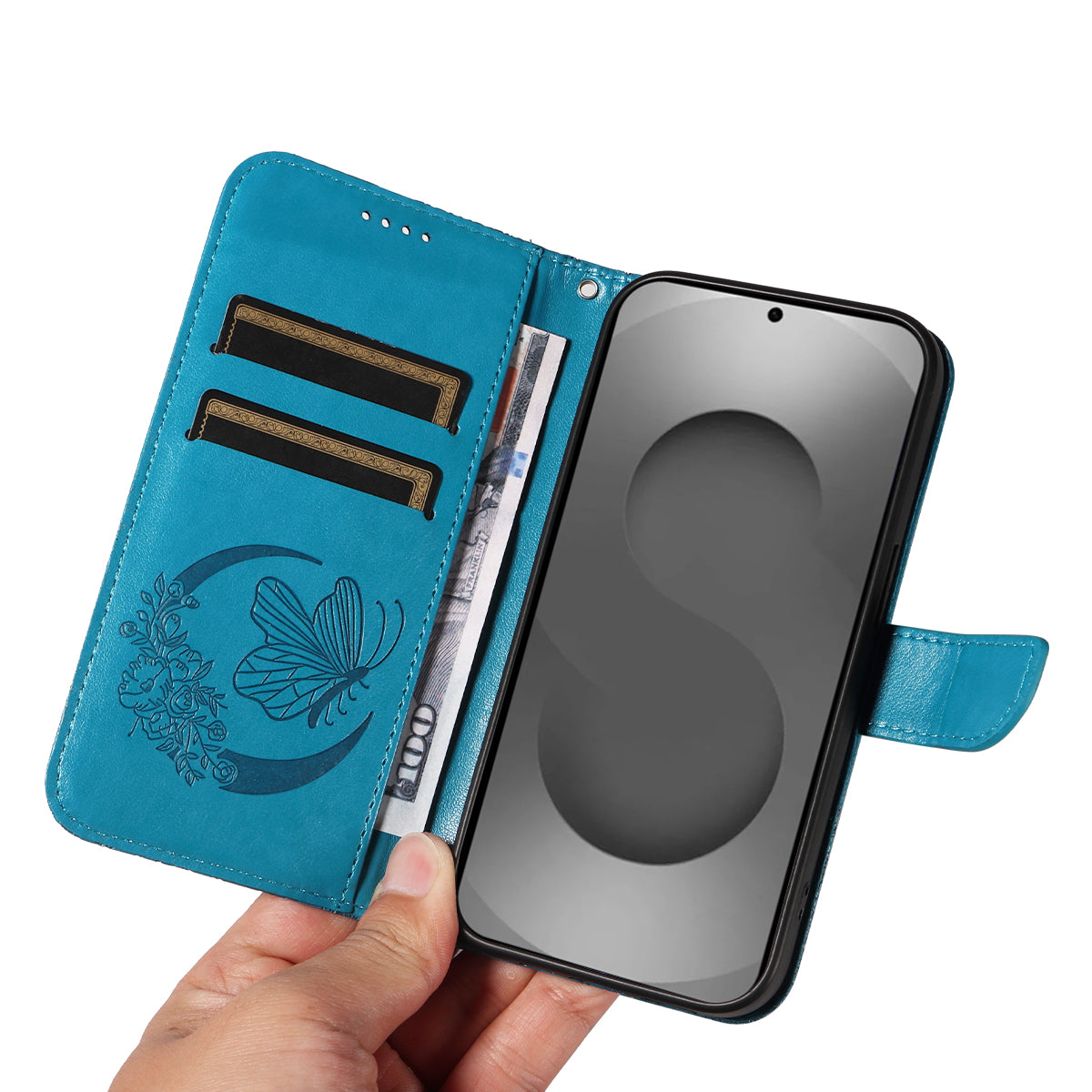 For-Samsung-Galaxy-S26-Ultra-Case-Butterfly-Pattern-PU-Leather-Folio-Flip-Phone-Cover-Blue