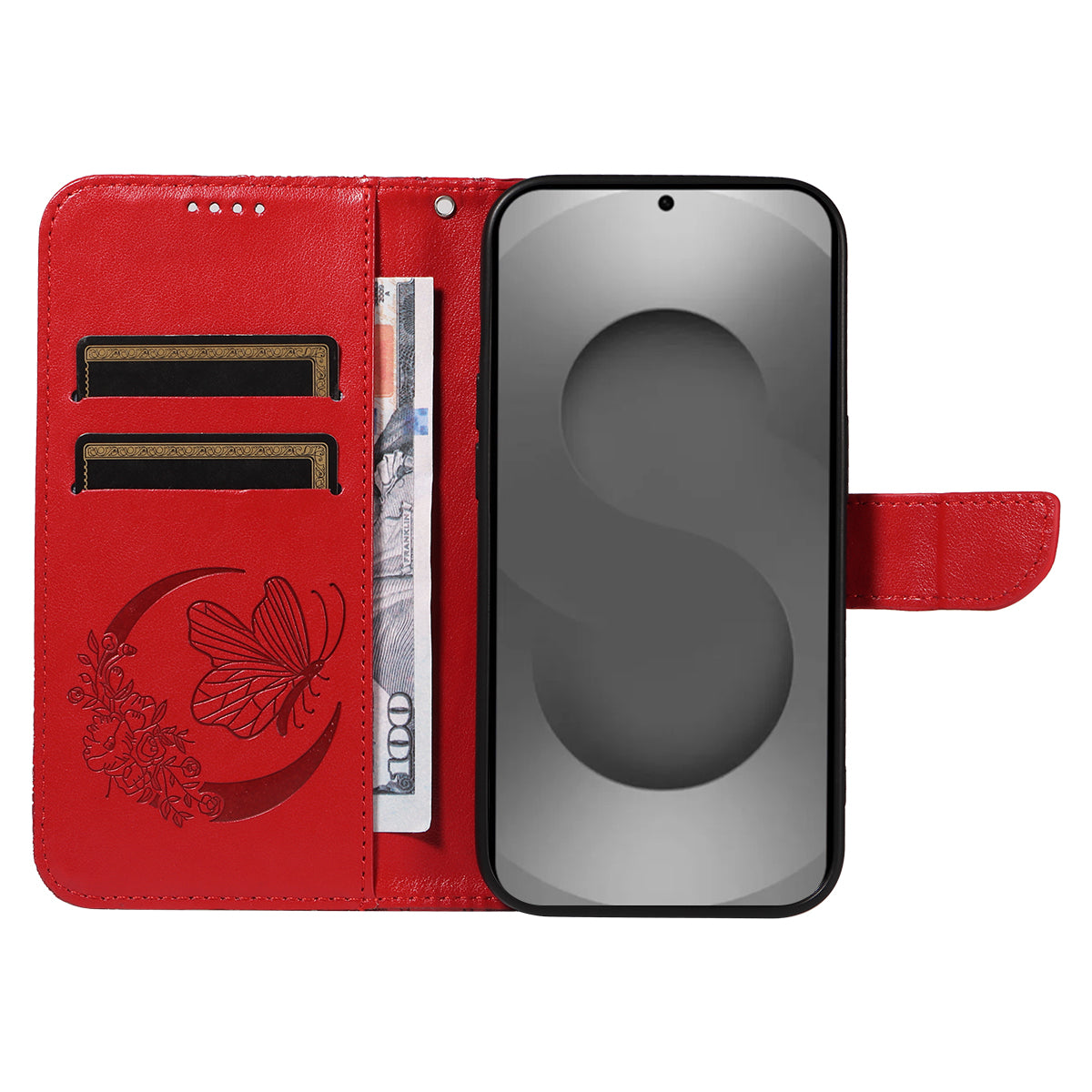 For-Samsung-Galaxy-S26-Ultra-Case-Butterfly-Pattern-PU-Leather-Folio-Flip-Phone-Cover-Red