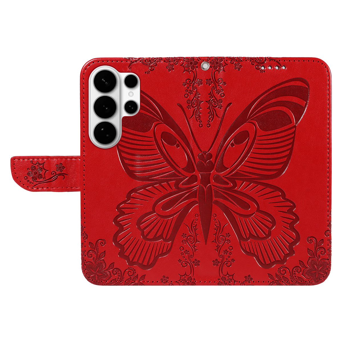 For-Samsung-Galaxy-S26-Ultra-Case-Butterfly-Pattern-PU-Leather-Folio-Flip-Phone-Cover-Red
