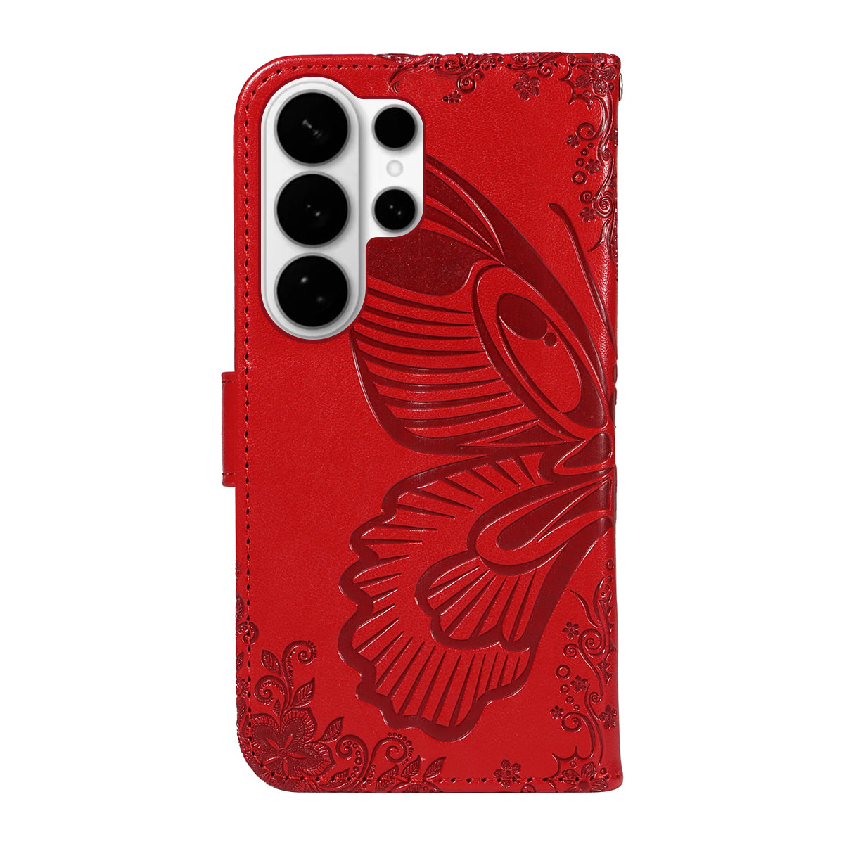 For-Samsung-Galaxy-S26-Ultra-Case-Butterfly-Pattern-PU-Leather-Folio-Flip-Phone-Cover-Red