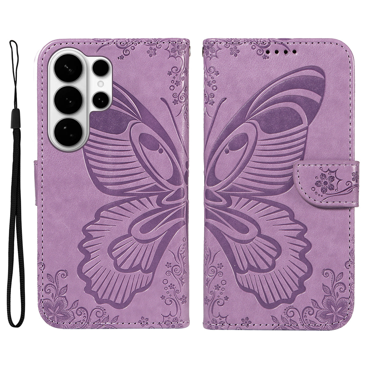 For-Samsung-Galaxy-S26-Ultra-Case-Butterfly-Pattern-PU-Leather-Folio-Flip-Phone-Cover-Light-Purple
