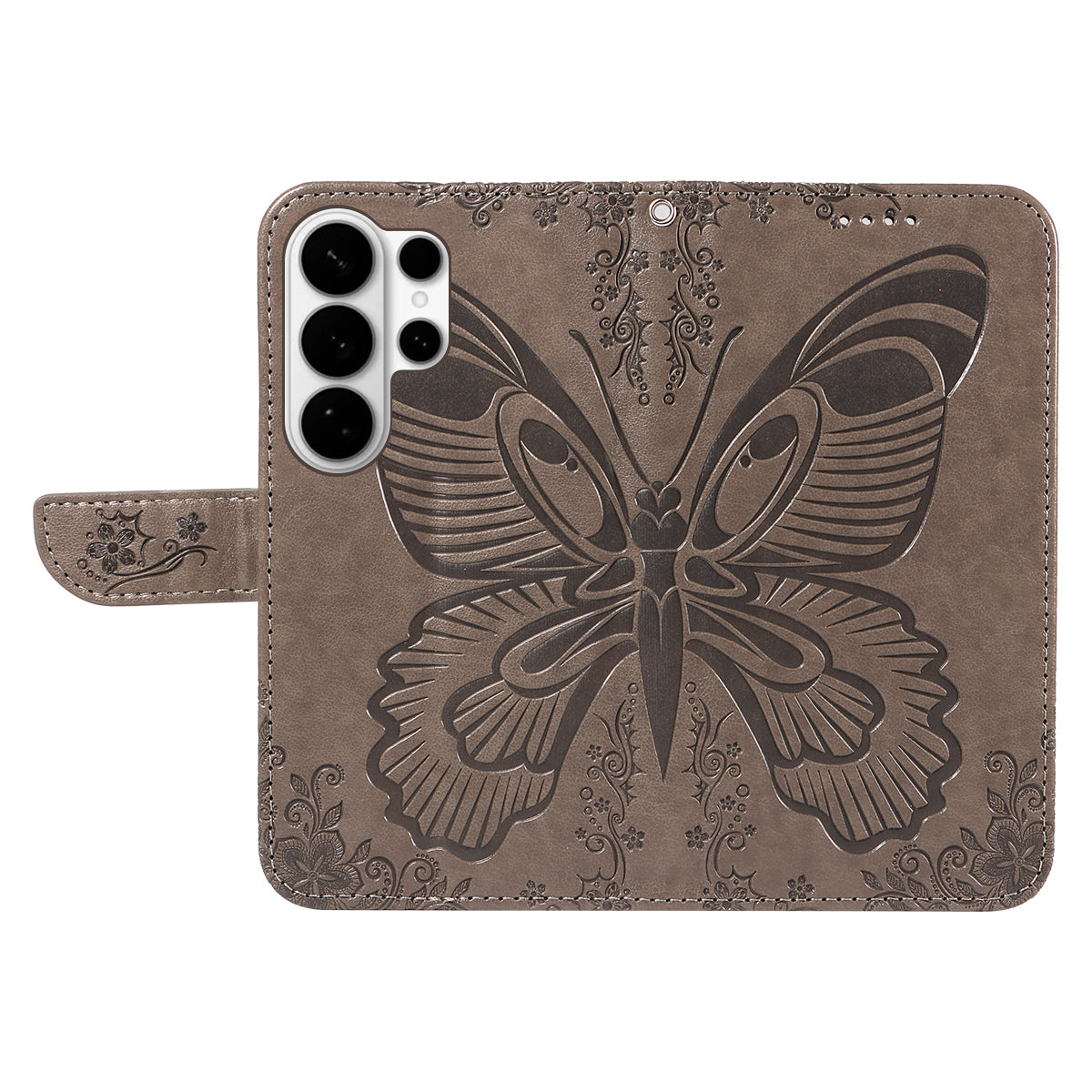 For-Samsung-Galaxy-S26-Ultra-Case-Butterfly-Pattern-PU-Leather-Folio-Flip-Phone-Cover-Grey