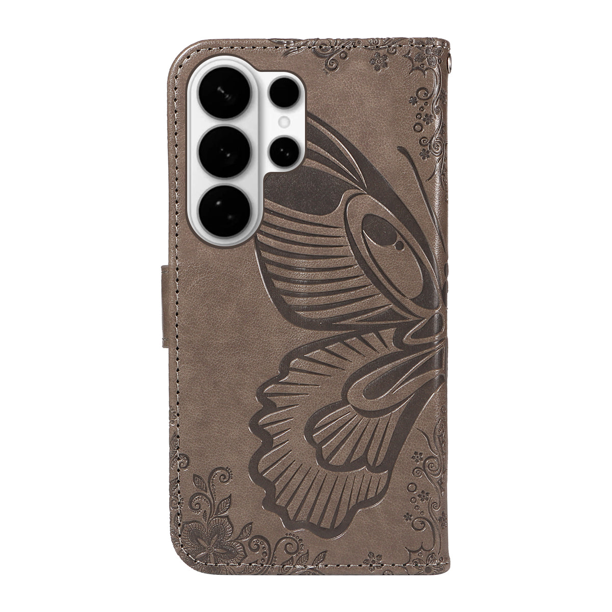 For-Samsung-Galaxy-S26-Ultra-Case-Butterfly-Pattern-PU-Leather-Folio-Flip-Phone-Cover-Grey
