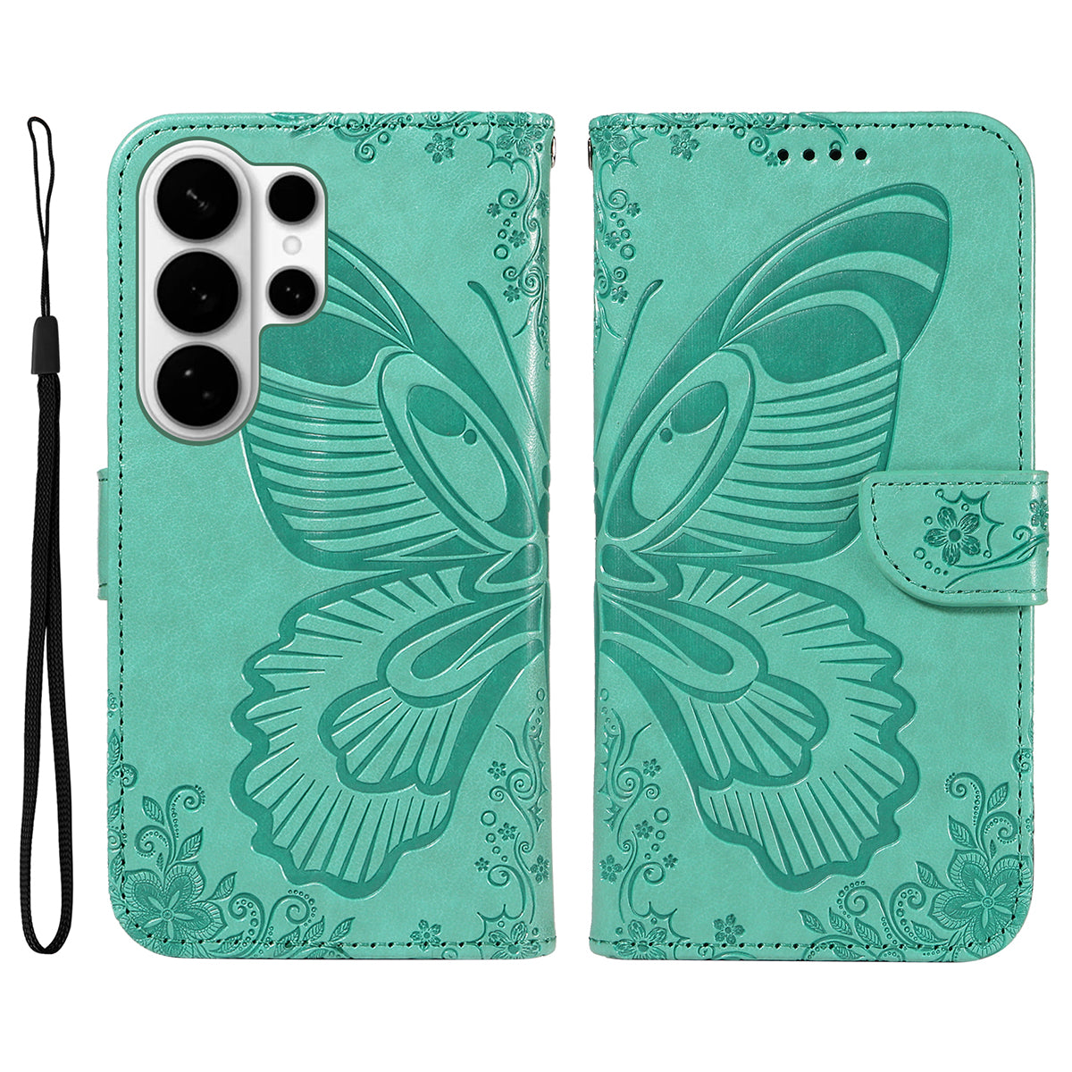 For-Samsung-Galaxy-S26-Ultra-Case-Butterfly-Pattern-PU-Leather-Folio-Flip-Phone-Cover-Green
