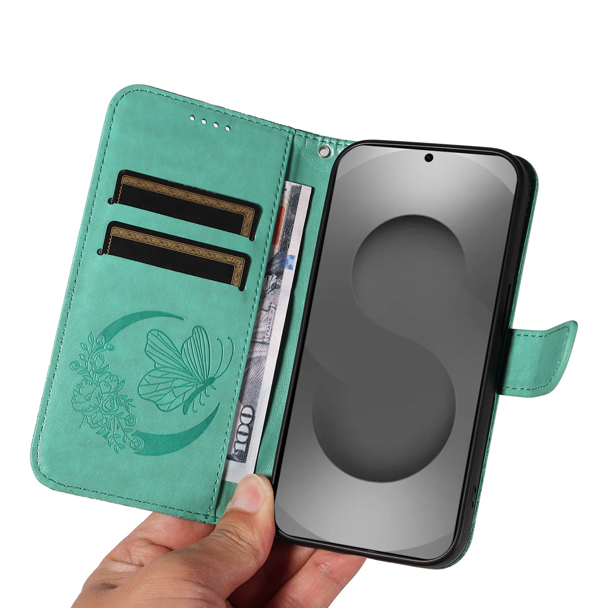 For-Samsung-Galaxy-S26-Ultra-Case-Butterfly-Pattern-PU-Leather-Folio-Flip-Phone-Cover-Green