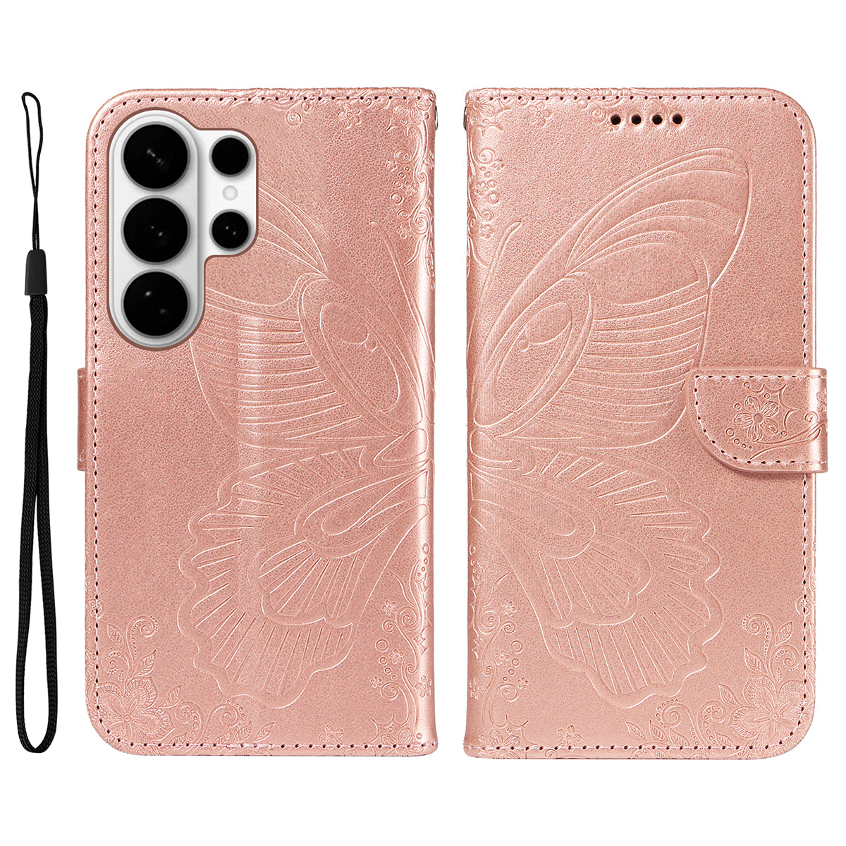For-Samsung-Galaxy-S26-Ultra-Case-Butterfly-Pattern-PU-Leather-Folio-Flip-Phone-Cover-Rose-Gold