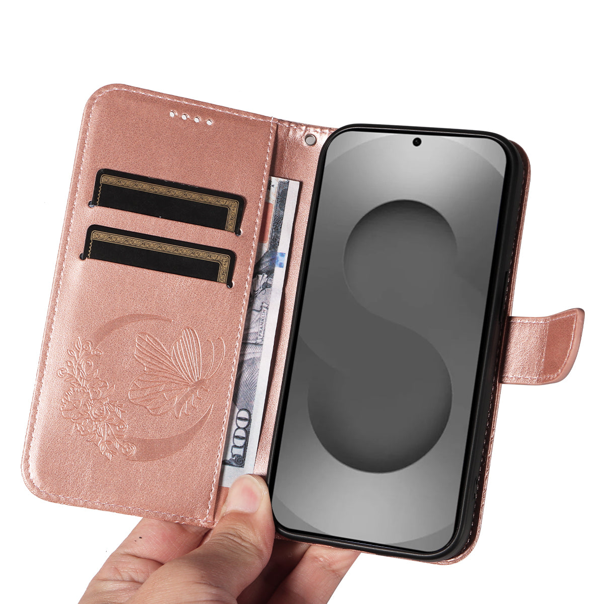 For-Samsung-Galaxy-S26-Ultra-Case-Butterfly-Pattern-PU-Leather-Folio-Flip-Phone-Cover-Rose-Gold