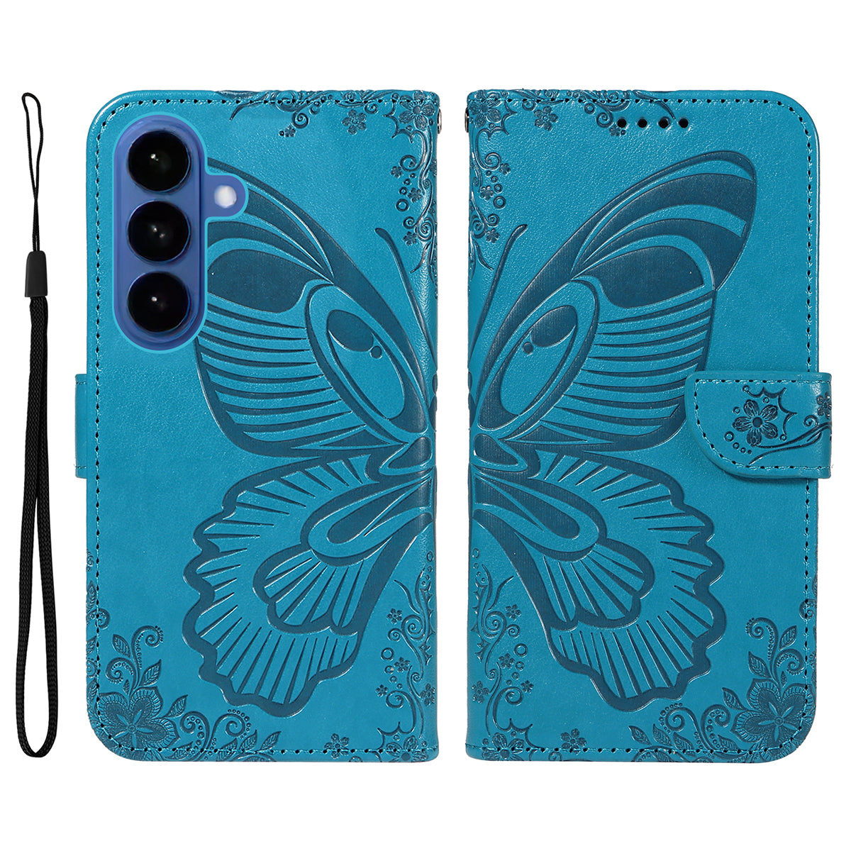 For-Samsung-Galaxy-S26-/-S26-Pro-Case-Butterfly-Pattern-PU-Leather-Folio-Flip-Phone-Cover-Blue
