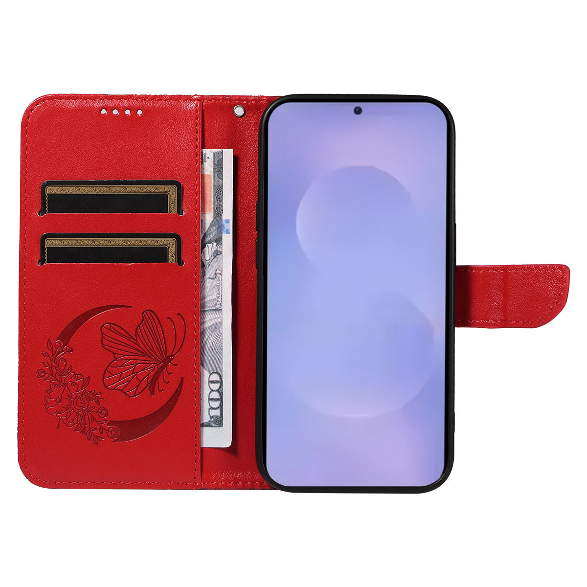 For-Samsung-Galaxy-S26-/-S26-Pro-Case-Butterfly-Pattern-PU-Leather-Folio-Flip-Phone-Cover-Red