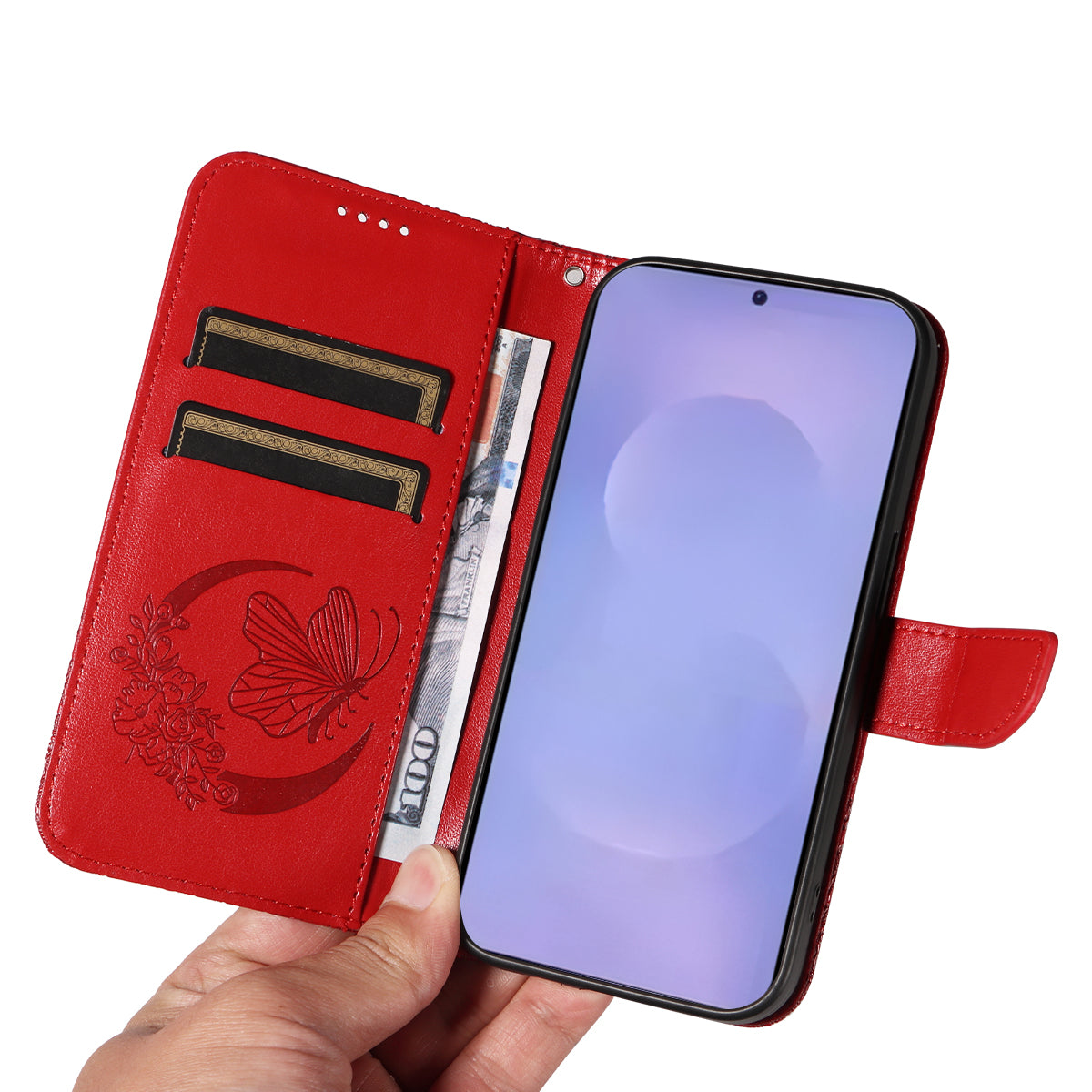 For-Samsung-Galaxy-S26-/-S26-Pro-Case-Butterfly-Pattern-PU-Leather-Folio-Flip-Phone-Cover-Red