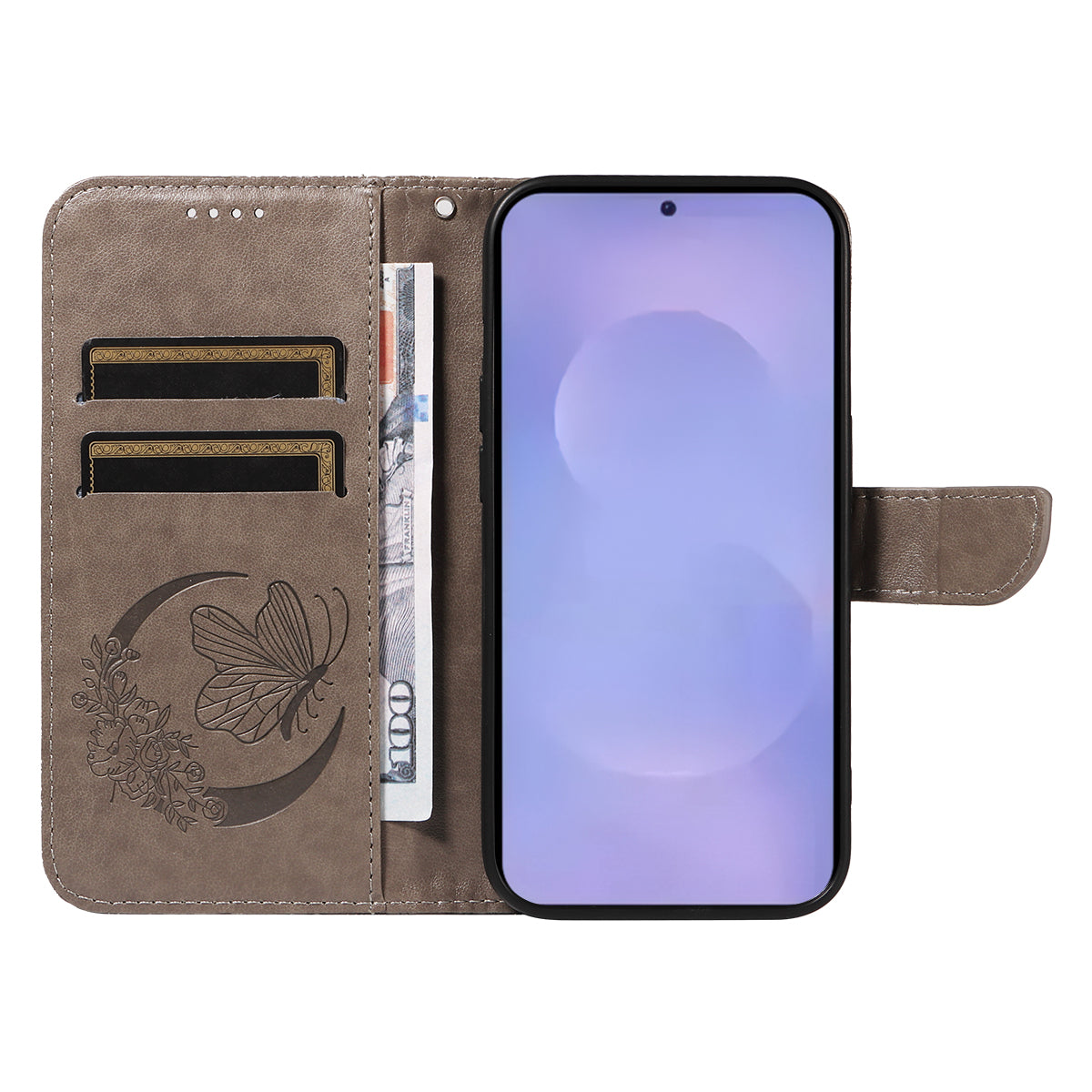 For-Samsung-Galaxy-S26-/-S26-Pro-Case-Butterfly-Pattern-PU-Leather-Folio-Flip-Phone-Cover-Grey