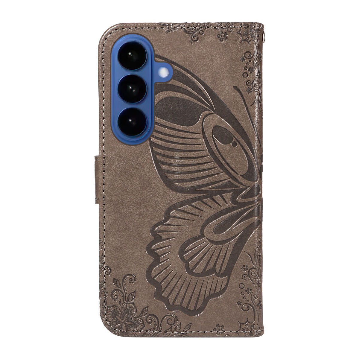 For-Samsung-Galaxy-S26-/-S26-Pro-Case-Butterfly-Pattern-PU-Leather-Folio-Flip-Phone-Cover-Grey