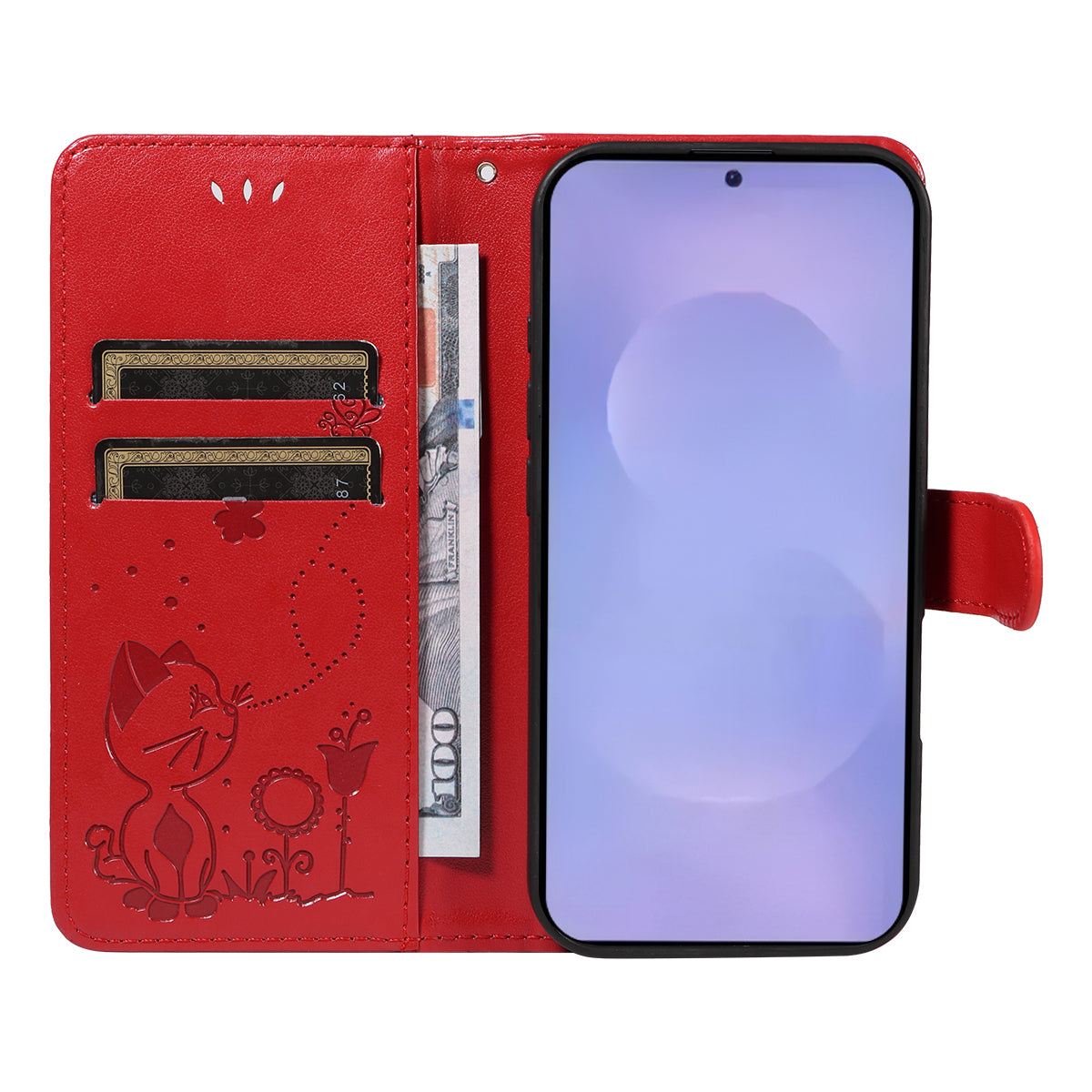 For-Samsung-Galaxy-S26-/-S26-Pro-Leather-Wallet-Case-Cat-Bee-Pattern-Phone-Cover-Stand-Red