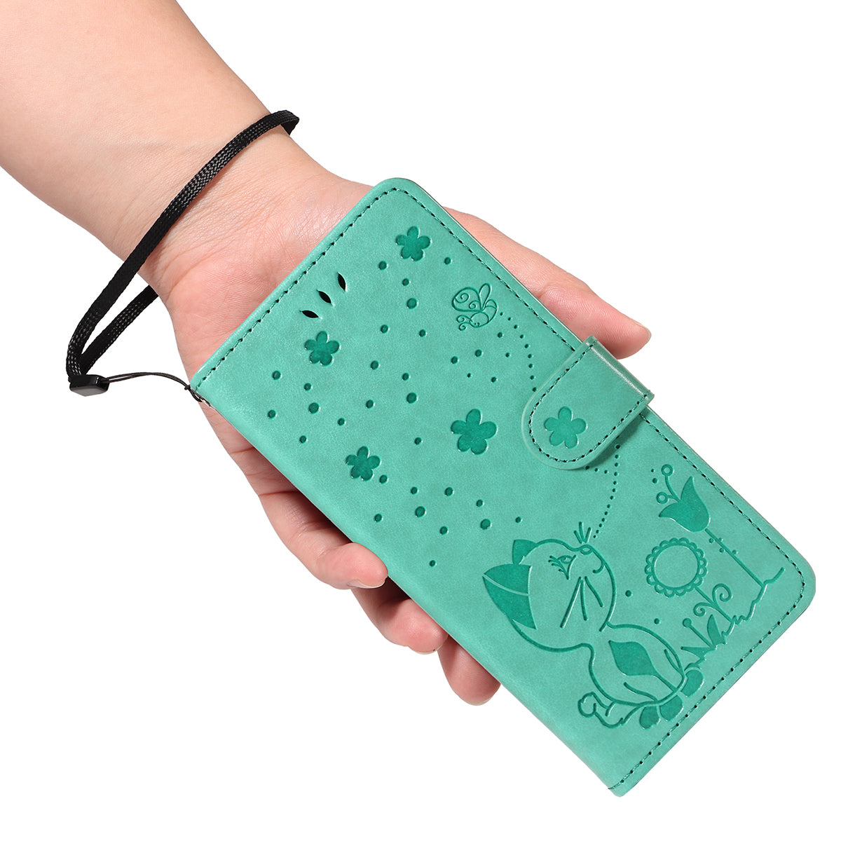For-Samsung-Galaxy-S26-/-S26-Pro-Leather-Wallet-Case-Cat-Bee-Pattern-Phone-Cover-Stand-Green