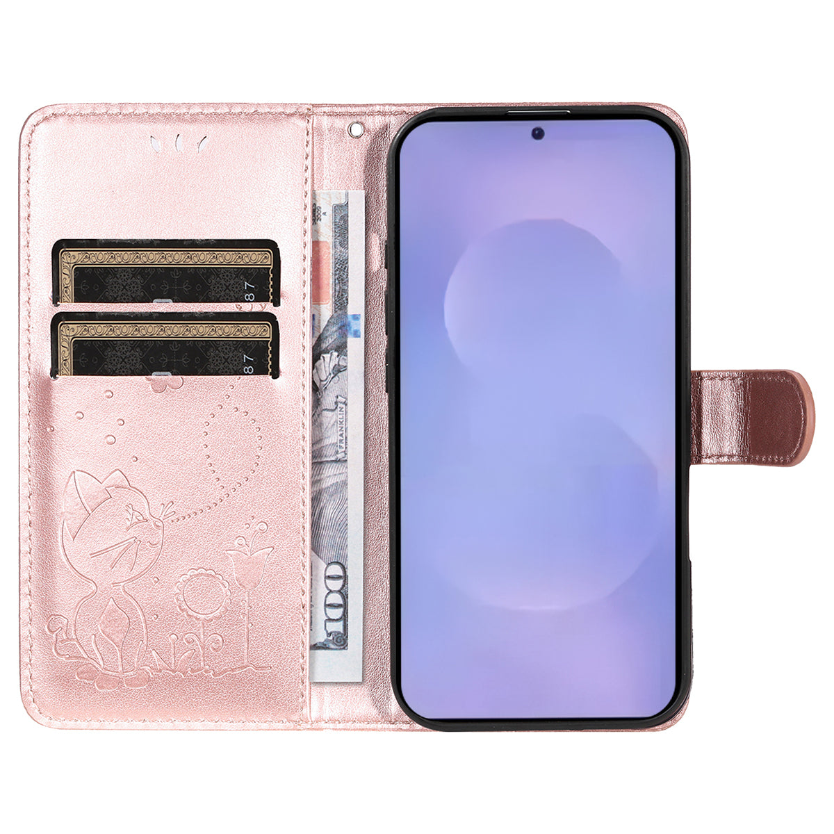 For-Samsung-Galaxy-S26-/-S26-Pro-Leather-Wallet-Case-Cat-Bee-Pattern-Phone-Cover-Stand-Rose-Gold