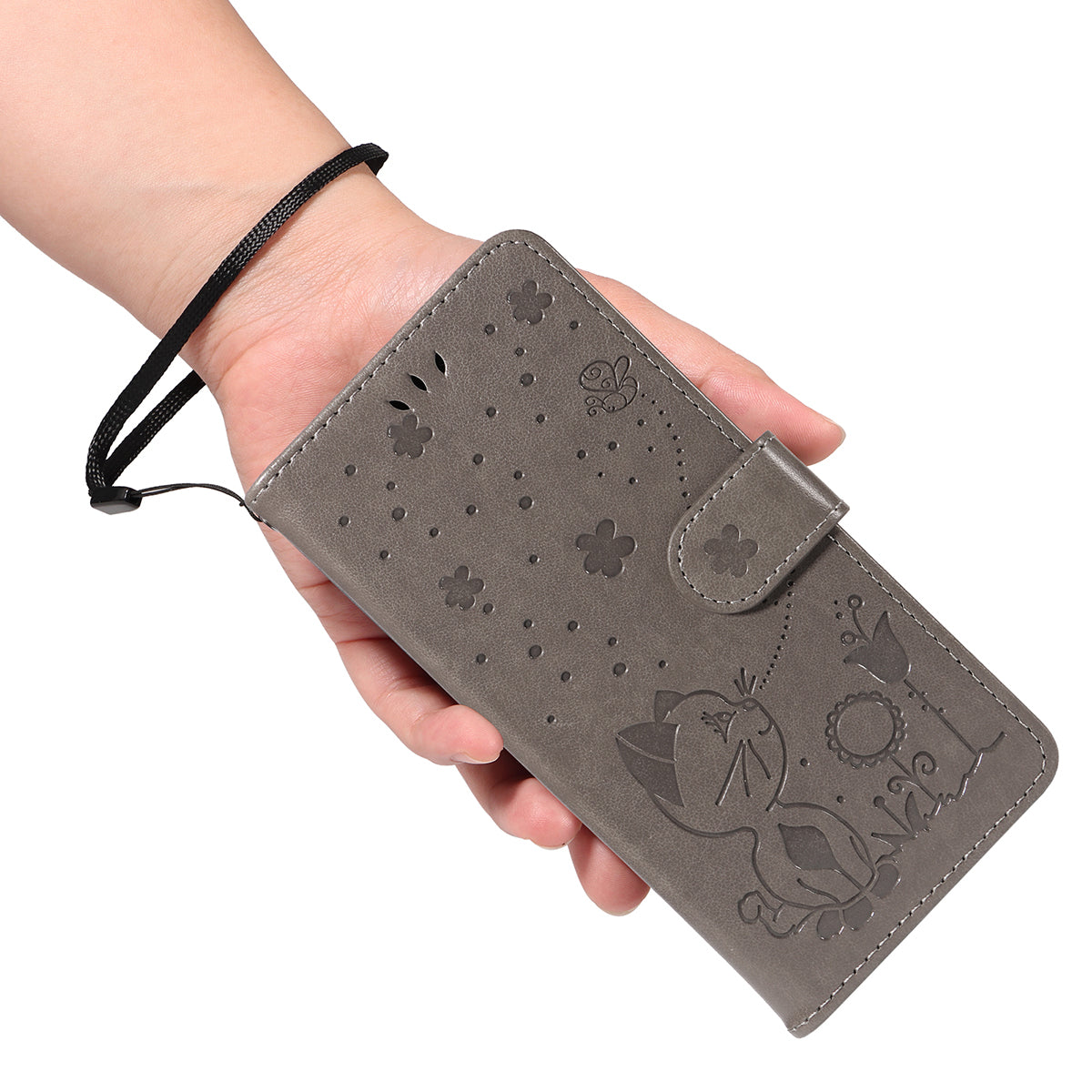 For-Samsung-Galaxy-S26-Ultra-Leather-Wallet-Case-Cat-Bee-Pattern-Phone-Cover-Stand-Grey