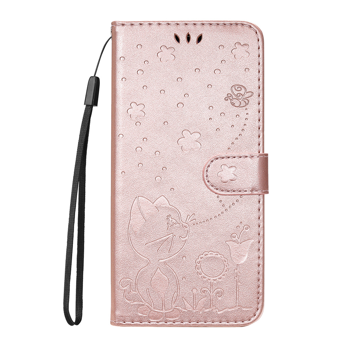 For-Samsung-Galaxy-S26-Ultra-Leather-Wallet-Case-Cat-Bee-Pattern-Phone-Cover-Stand-Rose-Gold