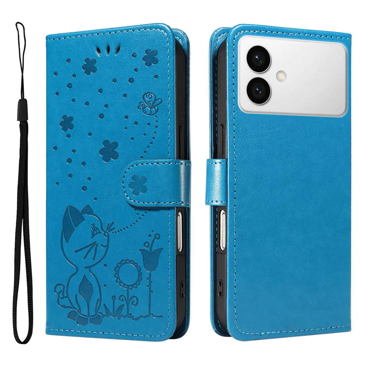For-Samsung-Galaxy-S26-Edge-Leather-Wallet-Case-Cat-Bee-Pattern-Phone-Cover-Stand-Blue