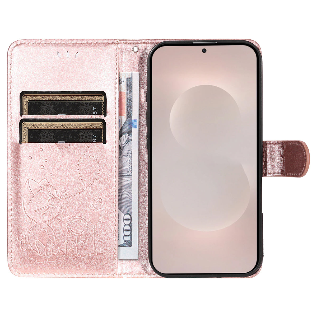 For-Samsung-Galaxy-S26-Edge-Leather-Wallet-Case-Cat-Bee-Pattern-Phone-Cover-Stand-Rose-Gold