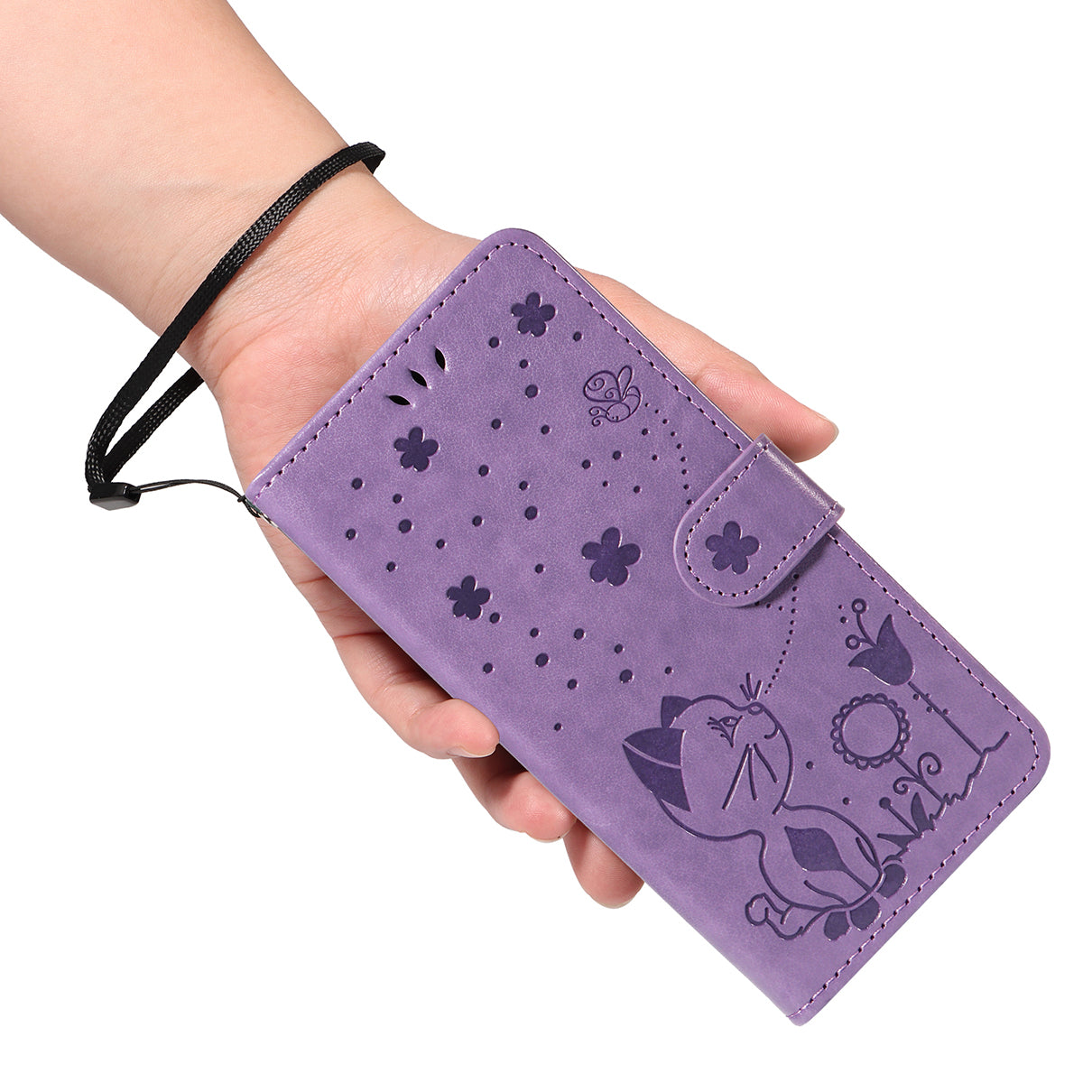 For-Samsung-Galaxy-S26-Edge-Leather-Wallet-Case-Cat-Bee-Pattern-Phone-Cover-Stand-Purple