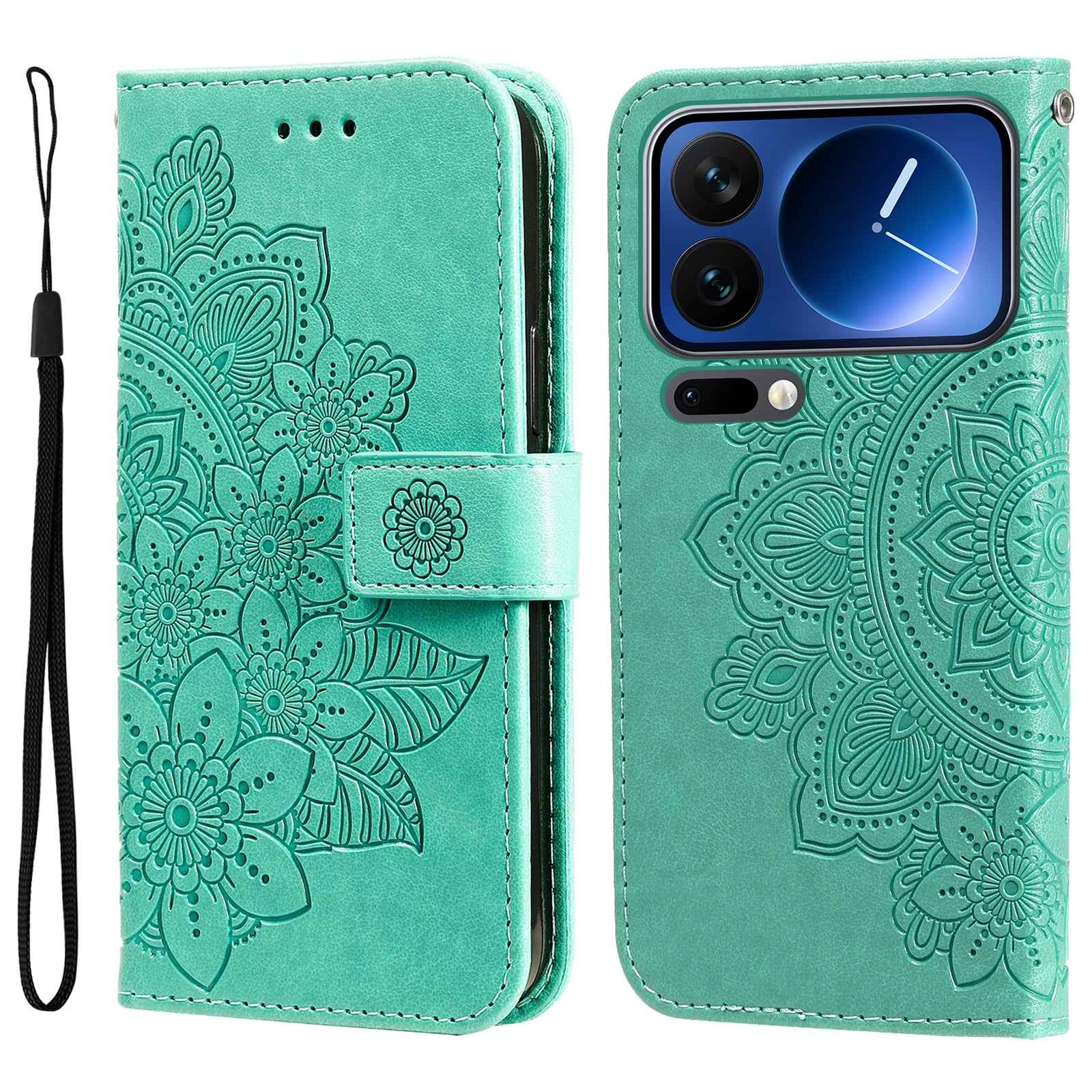 For Xiaomi 17 Pro Case Floral Pattern PU Leather Wallet Stand Phone Cover - Green