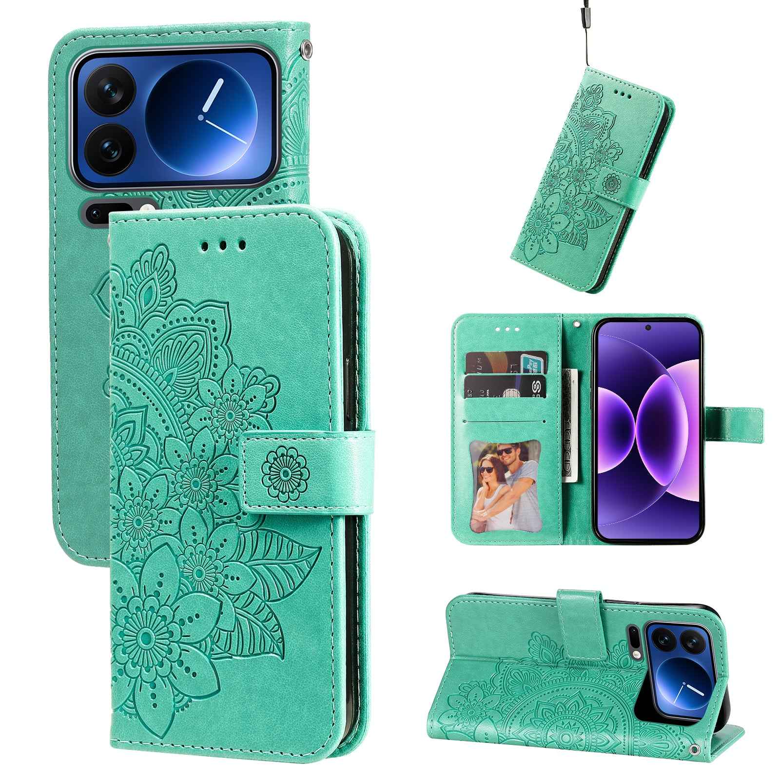 For Xiaomi 17 Pro Case Floral Pattern PU Leather Wallet Stand Phone Cover - Green