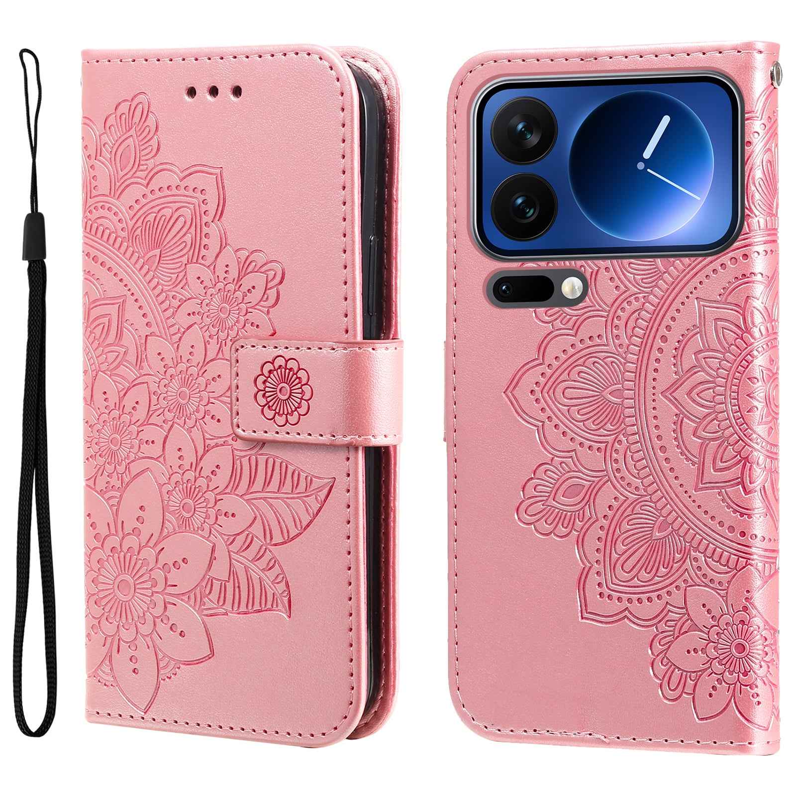 For Xiaomi 17 Pro Case Floral Pattern PU Leather Wallet Stand Phone Cover - Pink