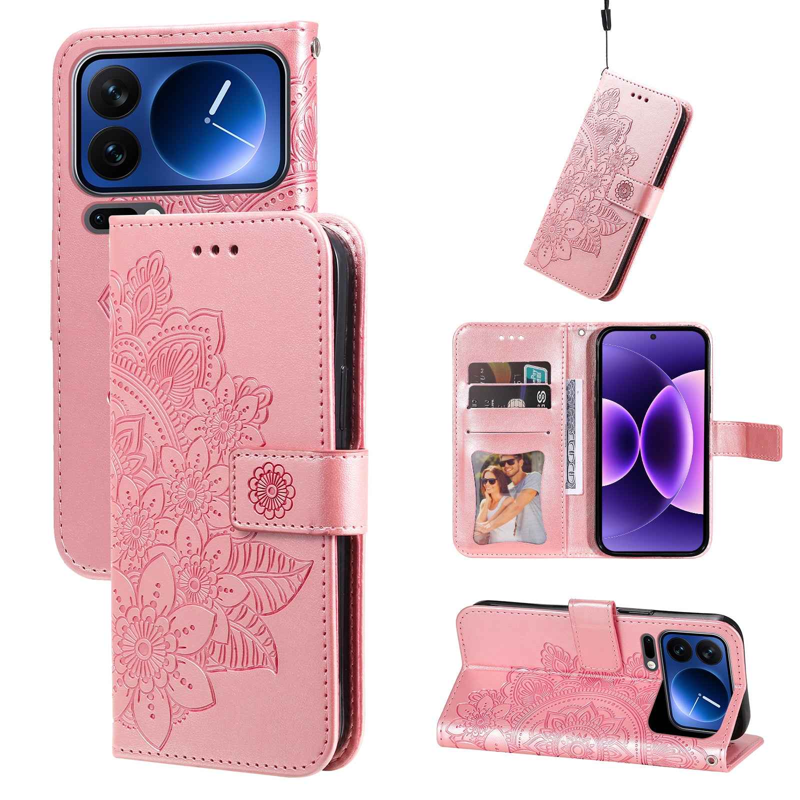 For Xiaomi 17 Pro Case Floral Pattern PU Leather Wallet Stand Phone Cover - Pink