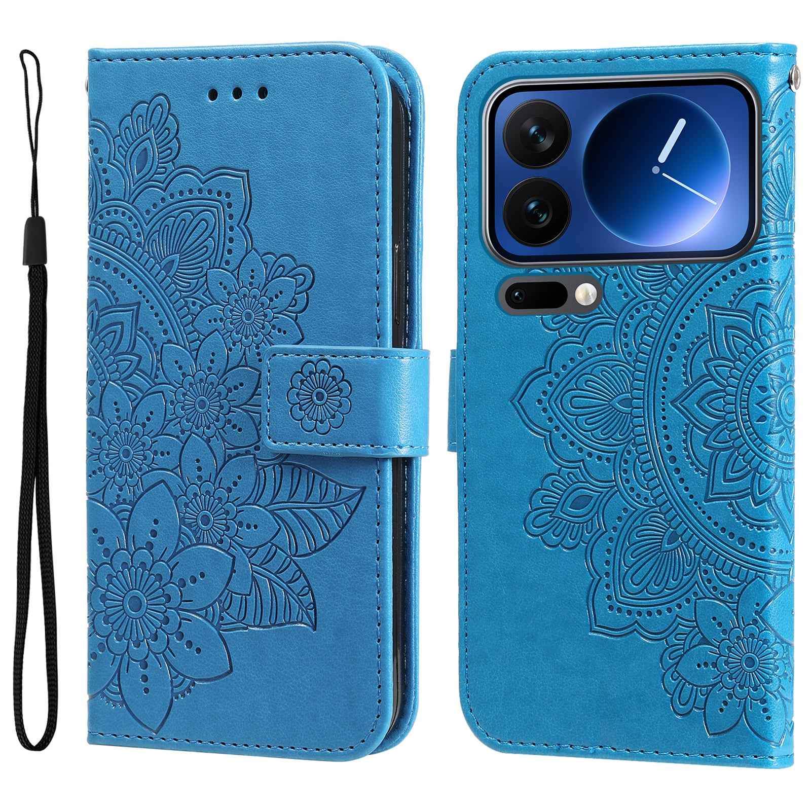 For Xiaomi 17 Pro Case Floral Pattern PU Leather Wallet Stand Phone Cover - Blue