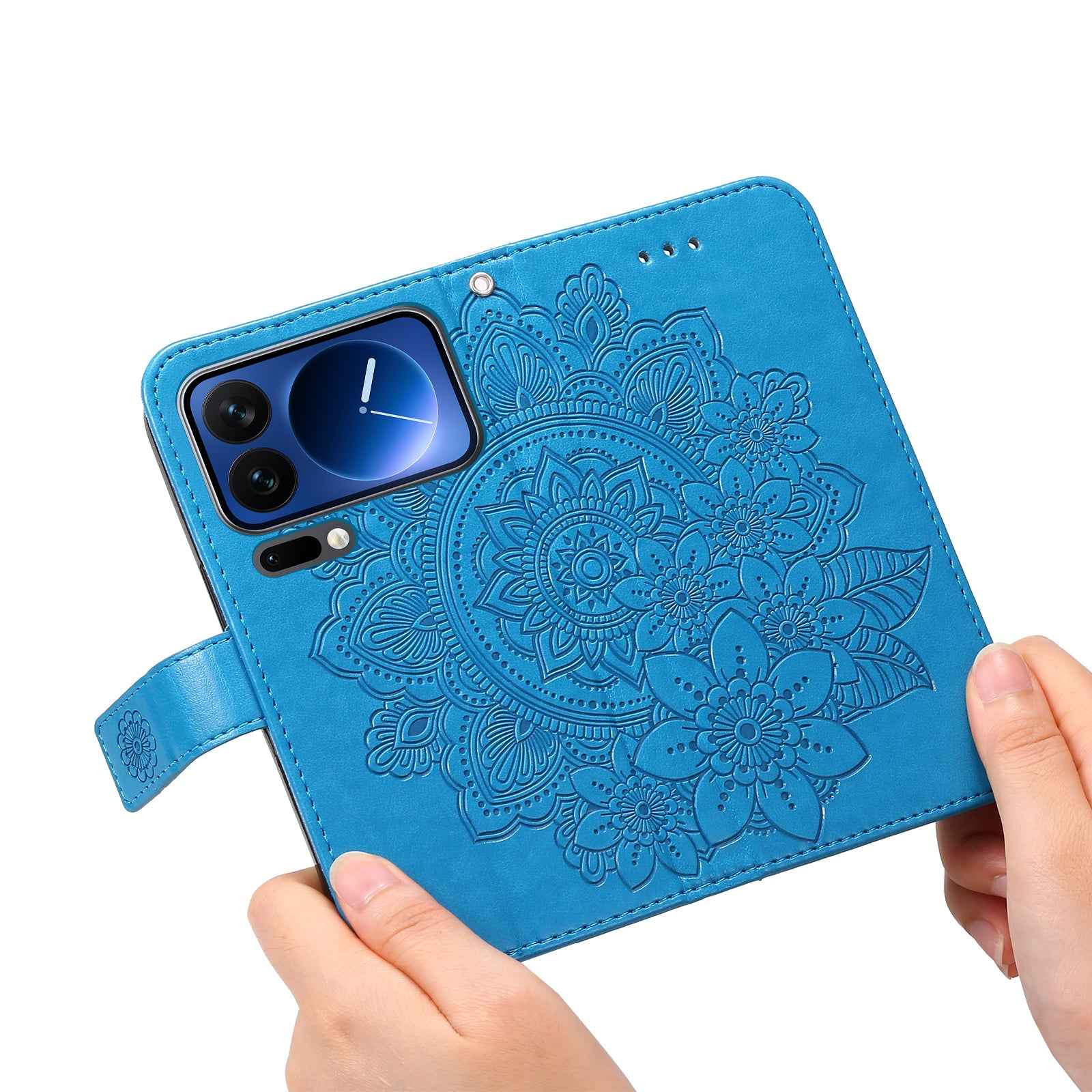 For Xiaomi 17 Pro Case Floral Pattern PU Leather Wallet Stand Phone Cover - Blue