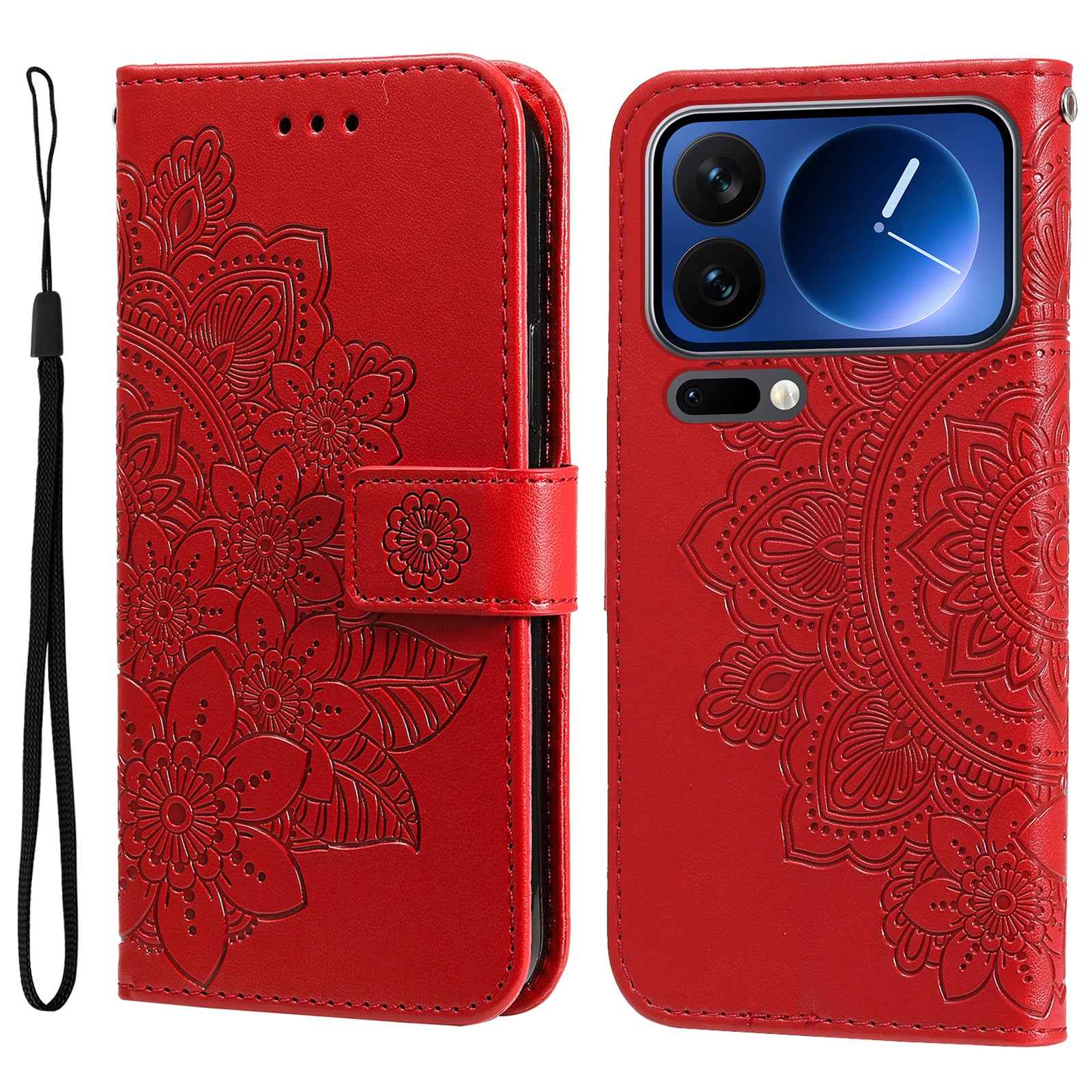 For Xiaomi 17 Pro Case Floral Pattern PU Leather Wallet Stand Phone Cover - Red