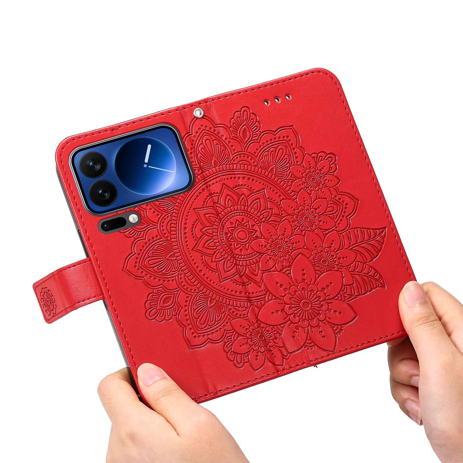 For Xiaomi 17 Pro Case Floral Pattern PU Leather Wallet Stand Phone Cover - Red