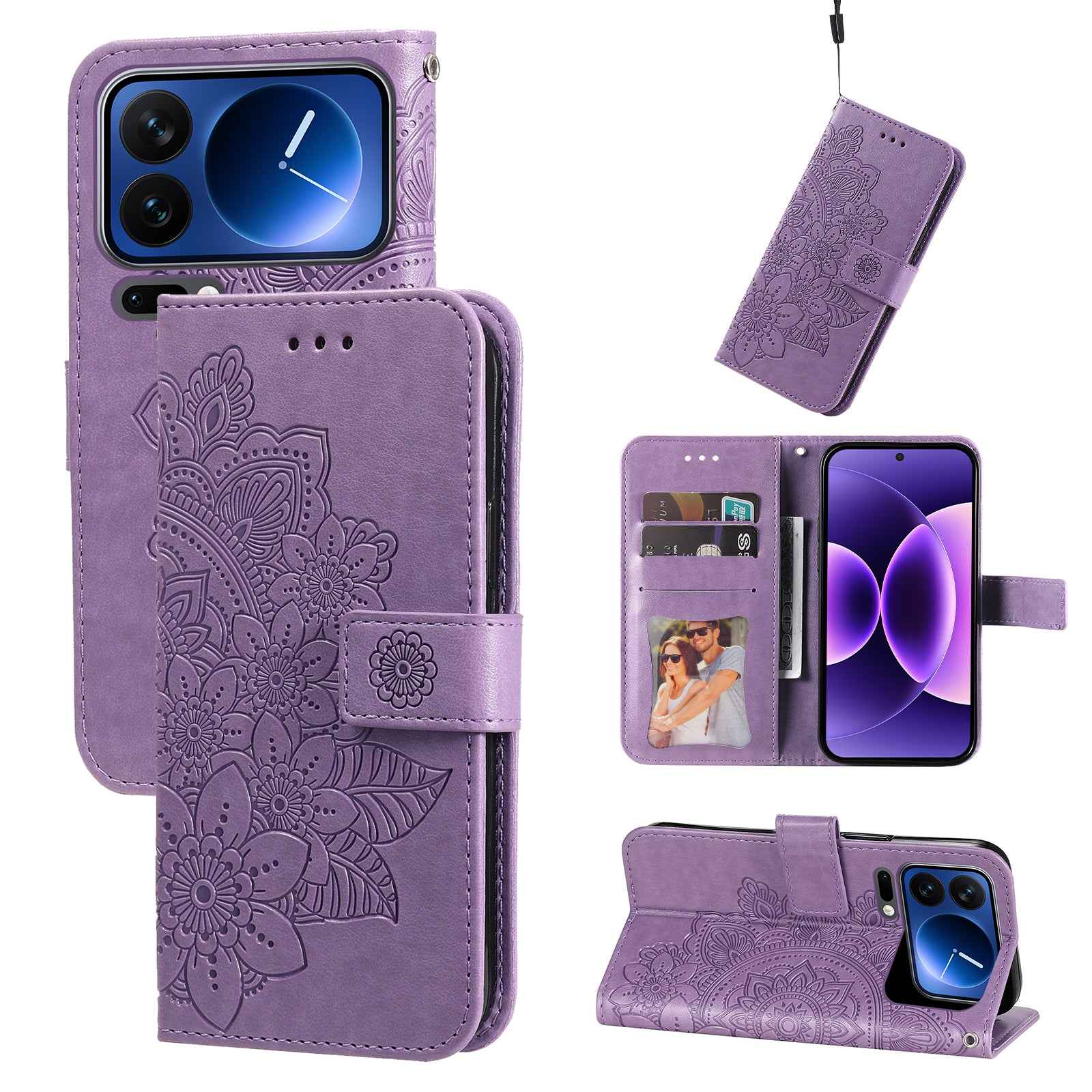 For Xiaomi 17 Pro Case Floral Pattern PU Leather Wallet Stand Phone Cover - Purple