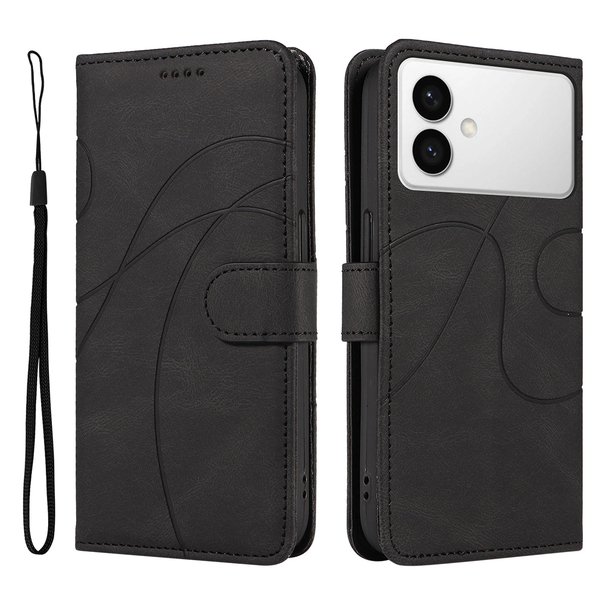 For-Samsung-Galaxy-S26-Edge-Wallet-Case-Leather-Phone-Cover-Stand-with-Curved-Line-Design-Black