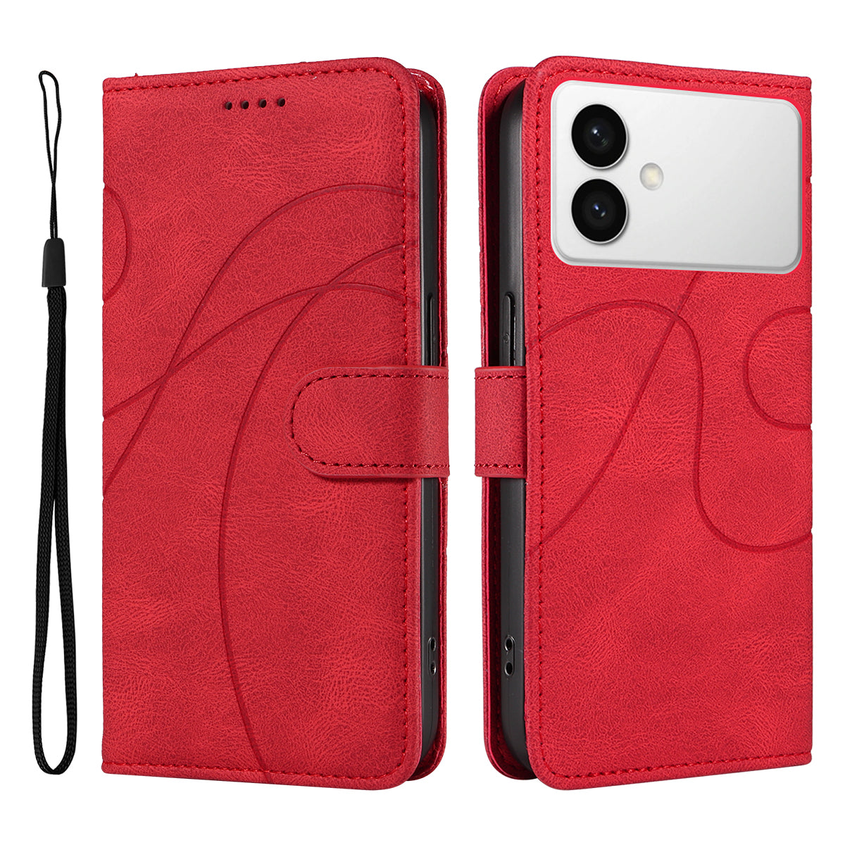 For-Samsung-Galaxy-S26-Edge-Wallet-Case-Leather-Phone-Cover-Stand-with-Curved-Line-Design-Red