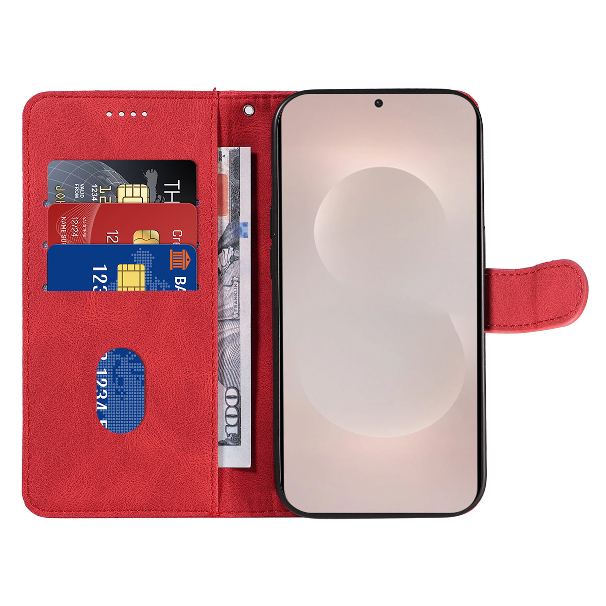 For-Samsung-Galaxy-S26-Edge-Wallet-Case-Leather-Phone-Cover-Stand-with-Curved-Line-Design-Red