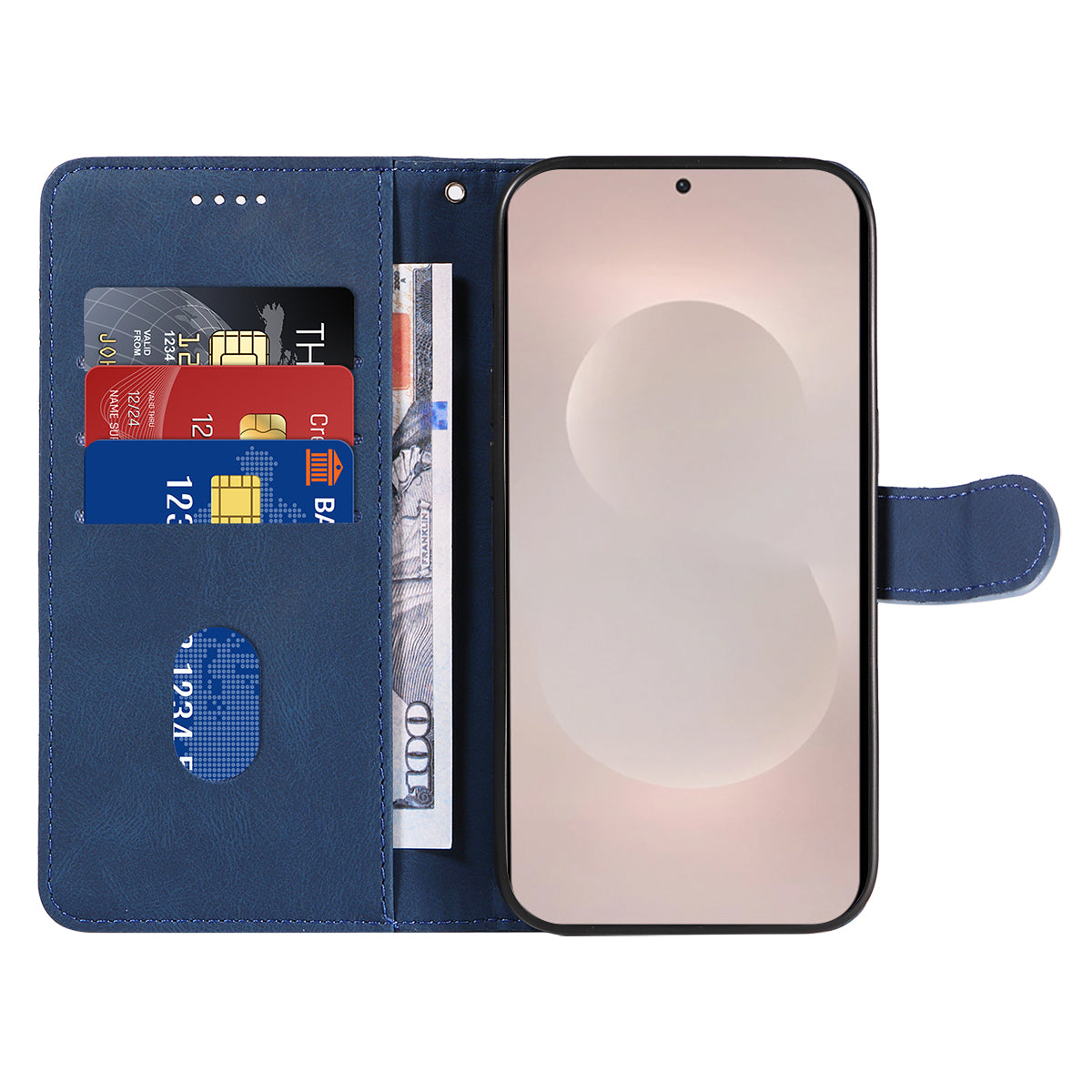 For-Samsung-Galaxy-S26-Edge-Wallet-Case-Leather-Phone-Cover-Stand-with-Curved-Line-Design-Blue