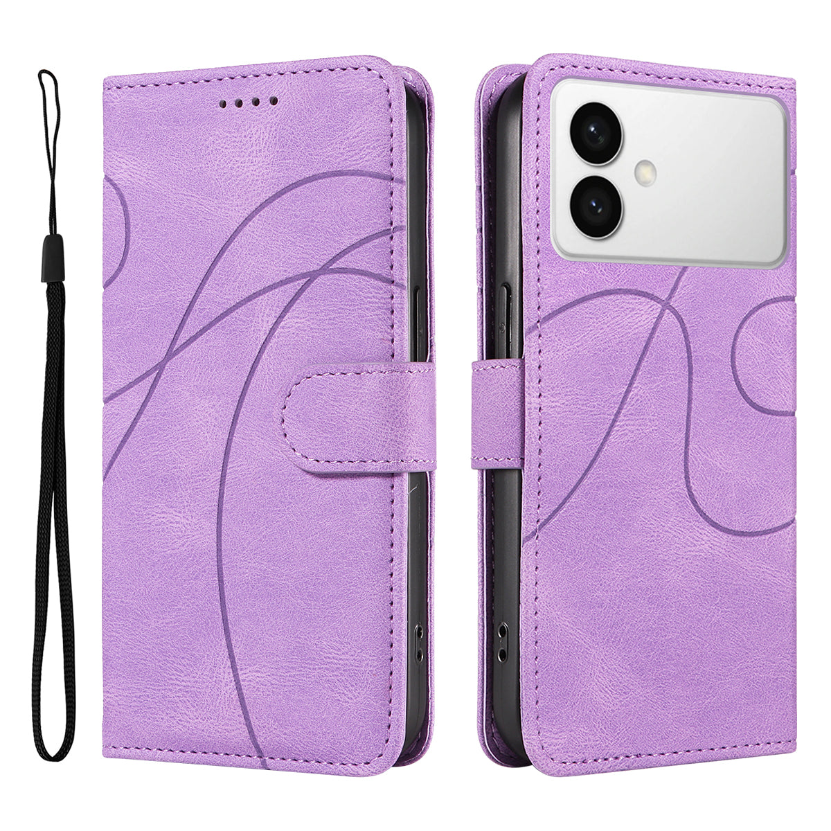For-Samsung-Galaxy-S26-Edge-Wallet-Case-Leather-Phone-Cover-Stand-with-Curved-Line-Design-Light-Purple