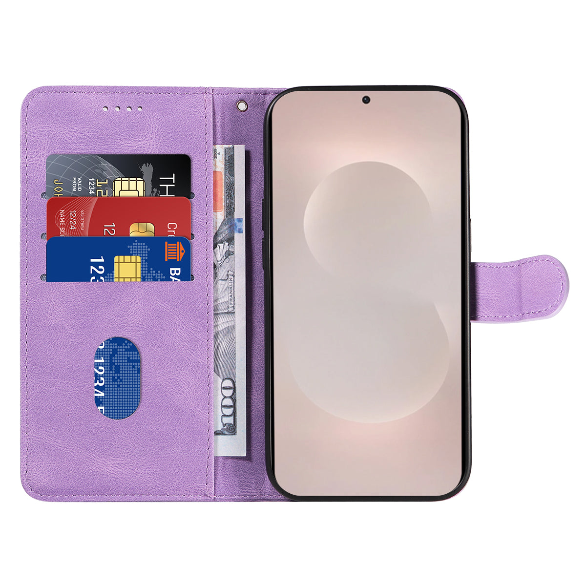 For-Samsung-Galaxy-S26-Edge-Wallet-Case-Leather-Phone-Cover-Stand-with-Curved-Line-Design-Light-Purple