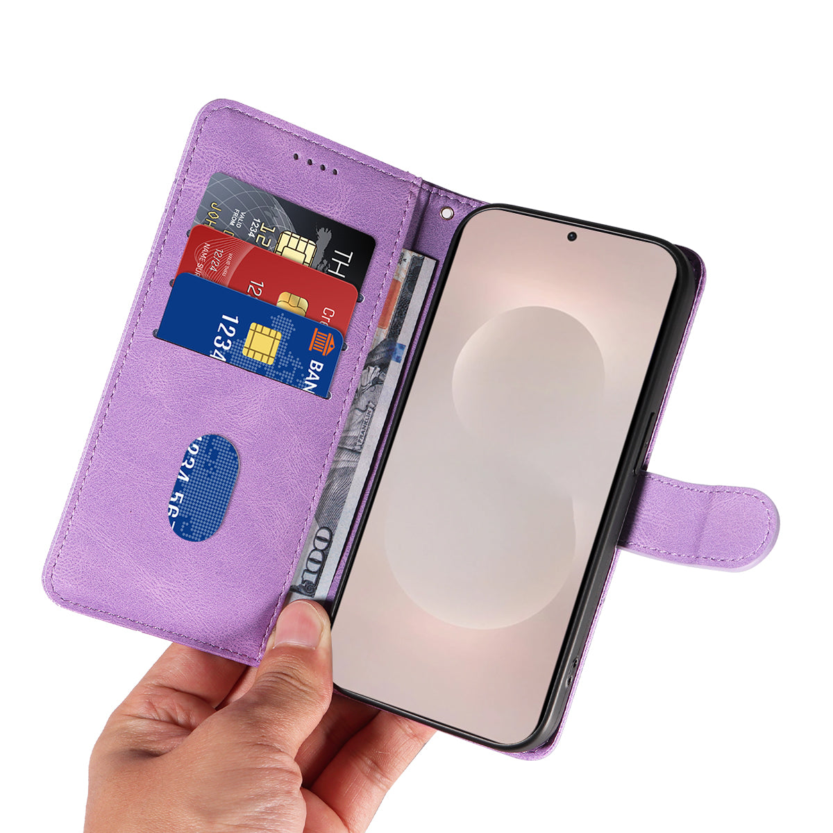 For-Samsung-Galaxy-S26-Edge-Wallet-Case-Leather-Phone-Cover-Stand-with-Curved-Line-Design-Light-Purple