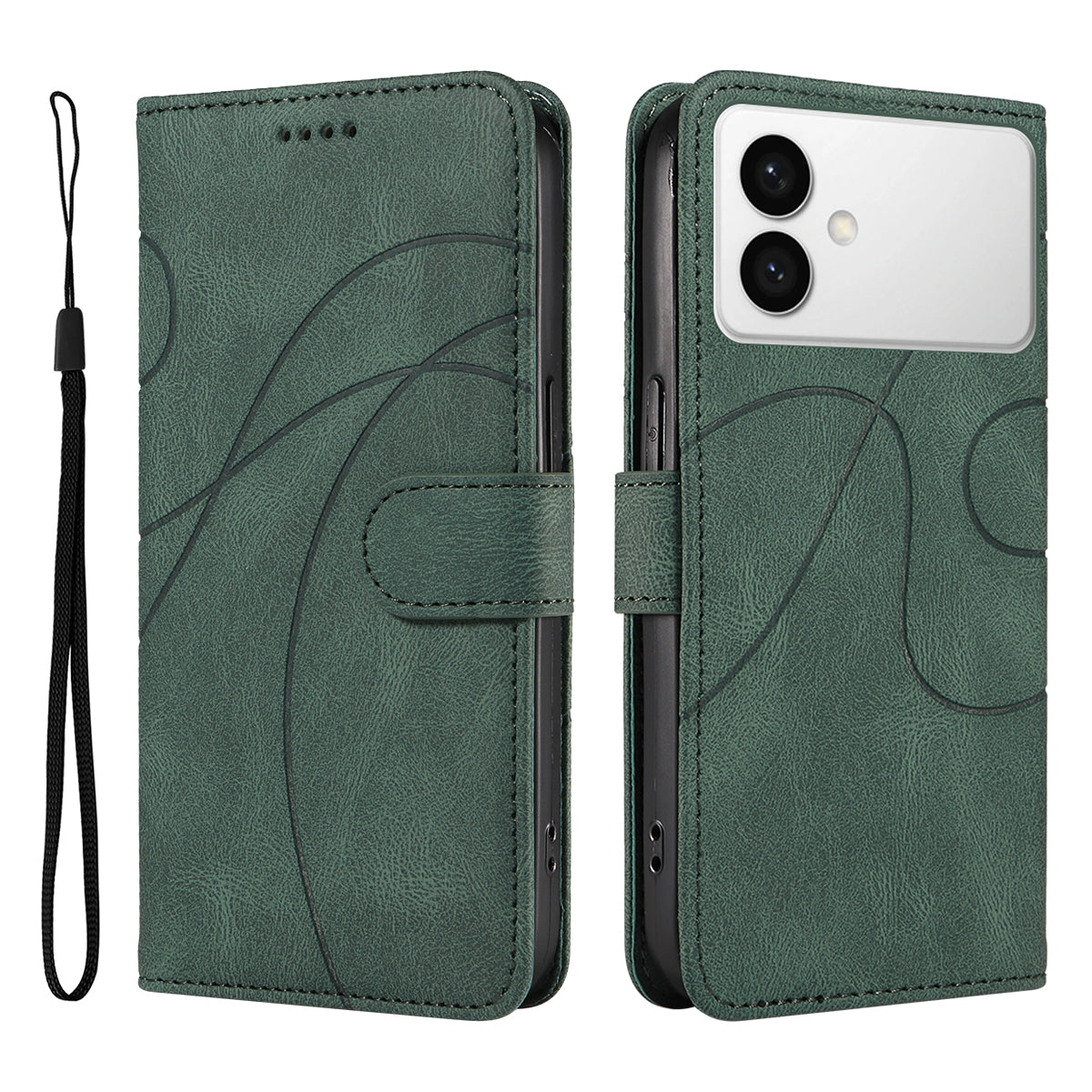 For-Samsung-Galaxy-S26-Edge-Wallet-Case-Leather-Phone-Cover-Stand-with-Curved-Line-Design-Green