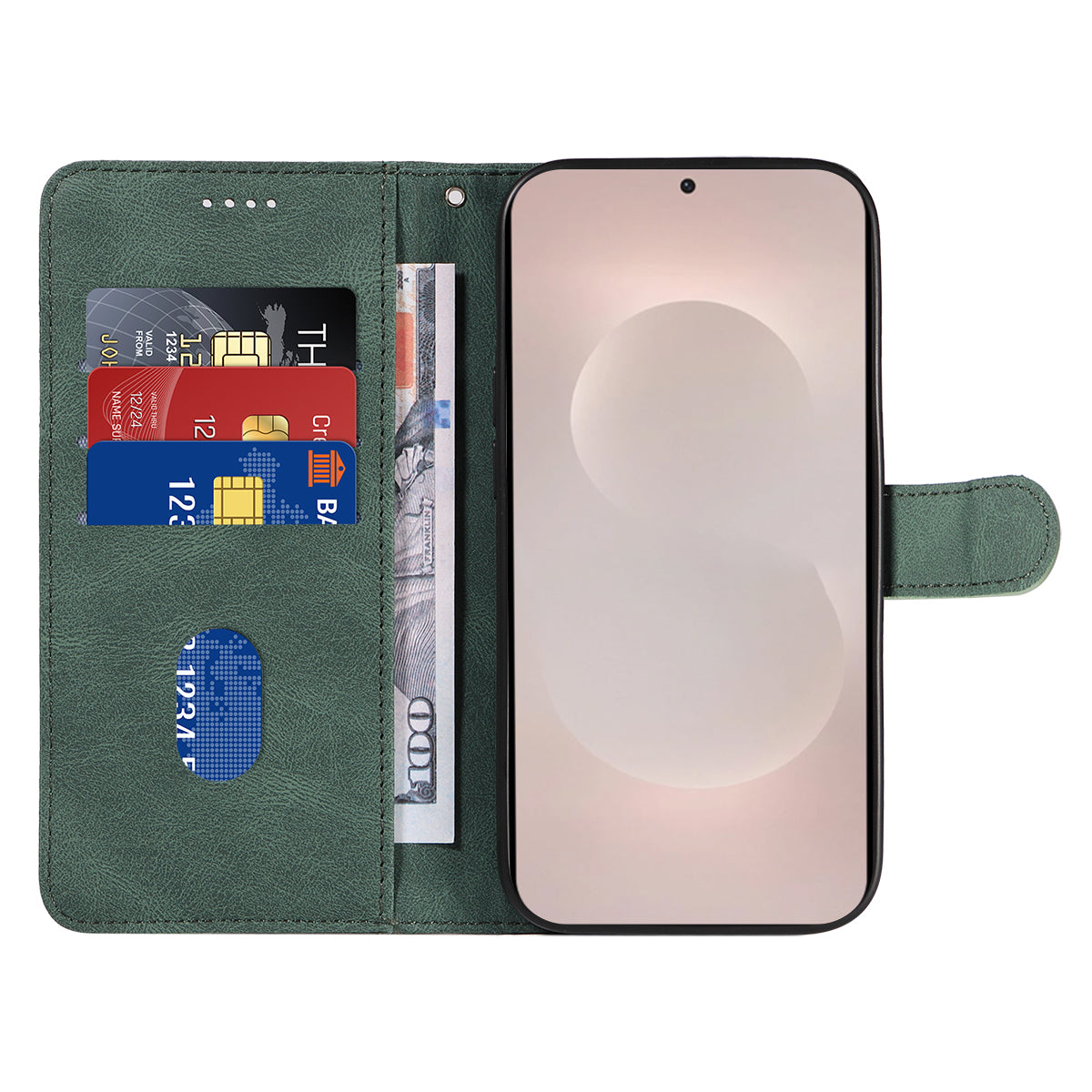 For-Samsung-Galaxy-S26-Edge-Wallet-Case-Leather-Phone-Cover-Stand-with-Curved-Line-Design-Green