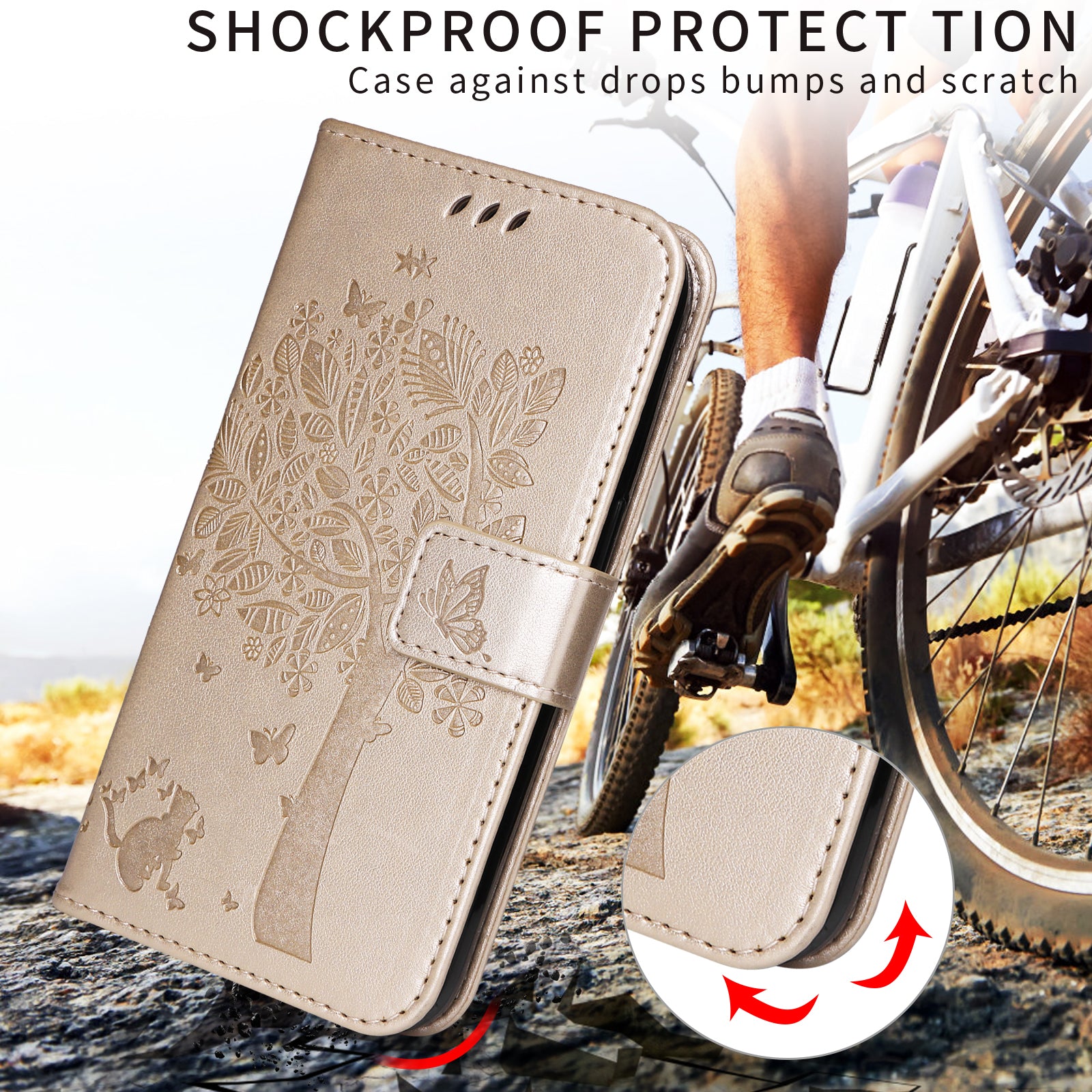 For-Samsung-Galaxy-S26-/-S26-Pro-Phone-Case-with-Stand-Cat-Tree-Pattern-Leather-Wallet-Mobile-Cover-Gold