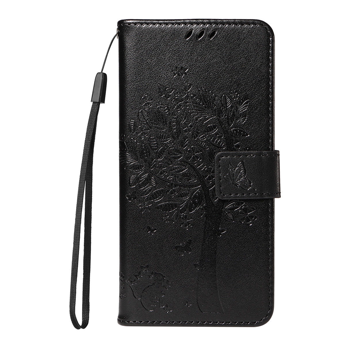 For-Samsung-Galaxy-S26-/-S26-Pro-Phone-Case-with-Stand-Cat-Tree-Pattern-Leather-Wallet-Mobile-Cover-Black